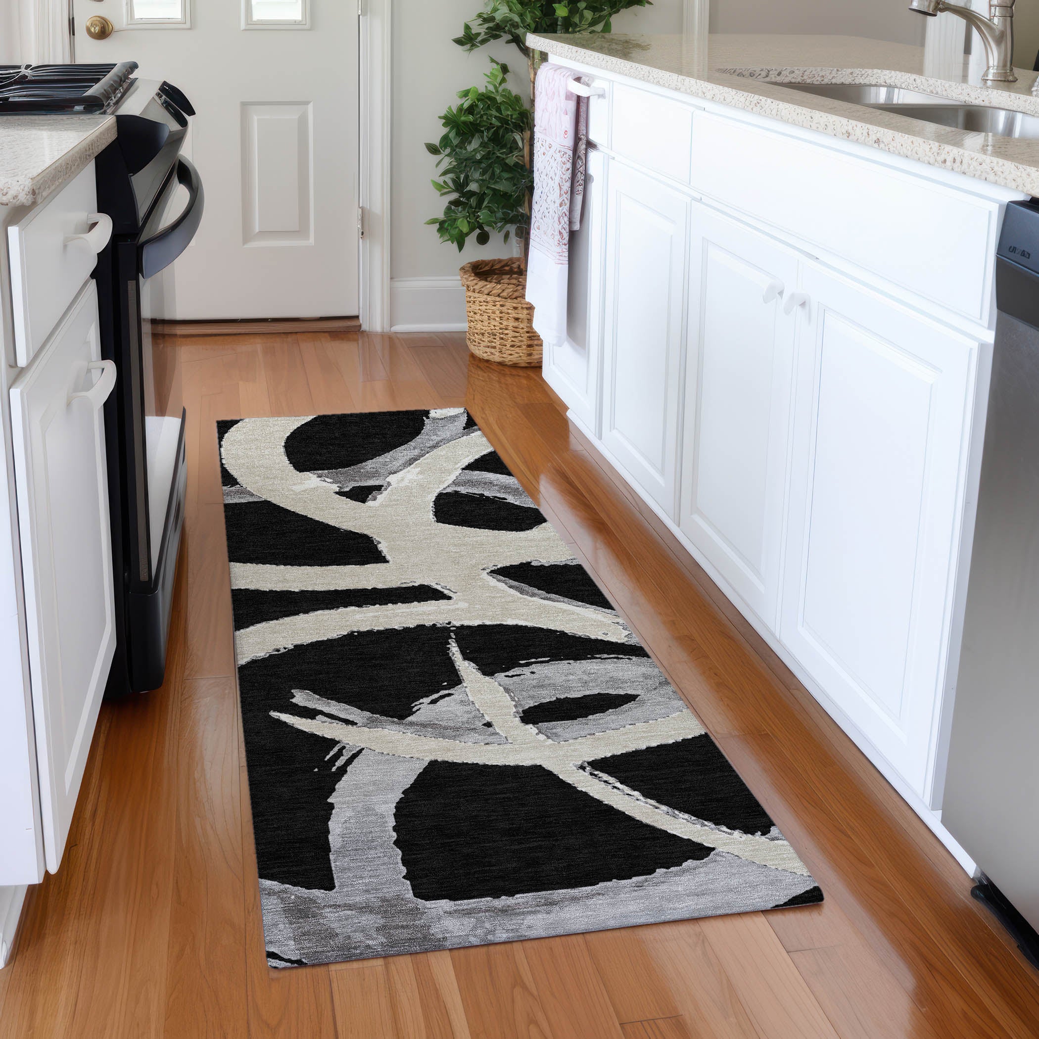 Istanbul Machine Washable Transitional Black Rug 2'3" x 7'6" #shape_Runner