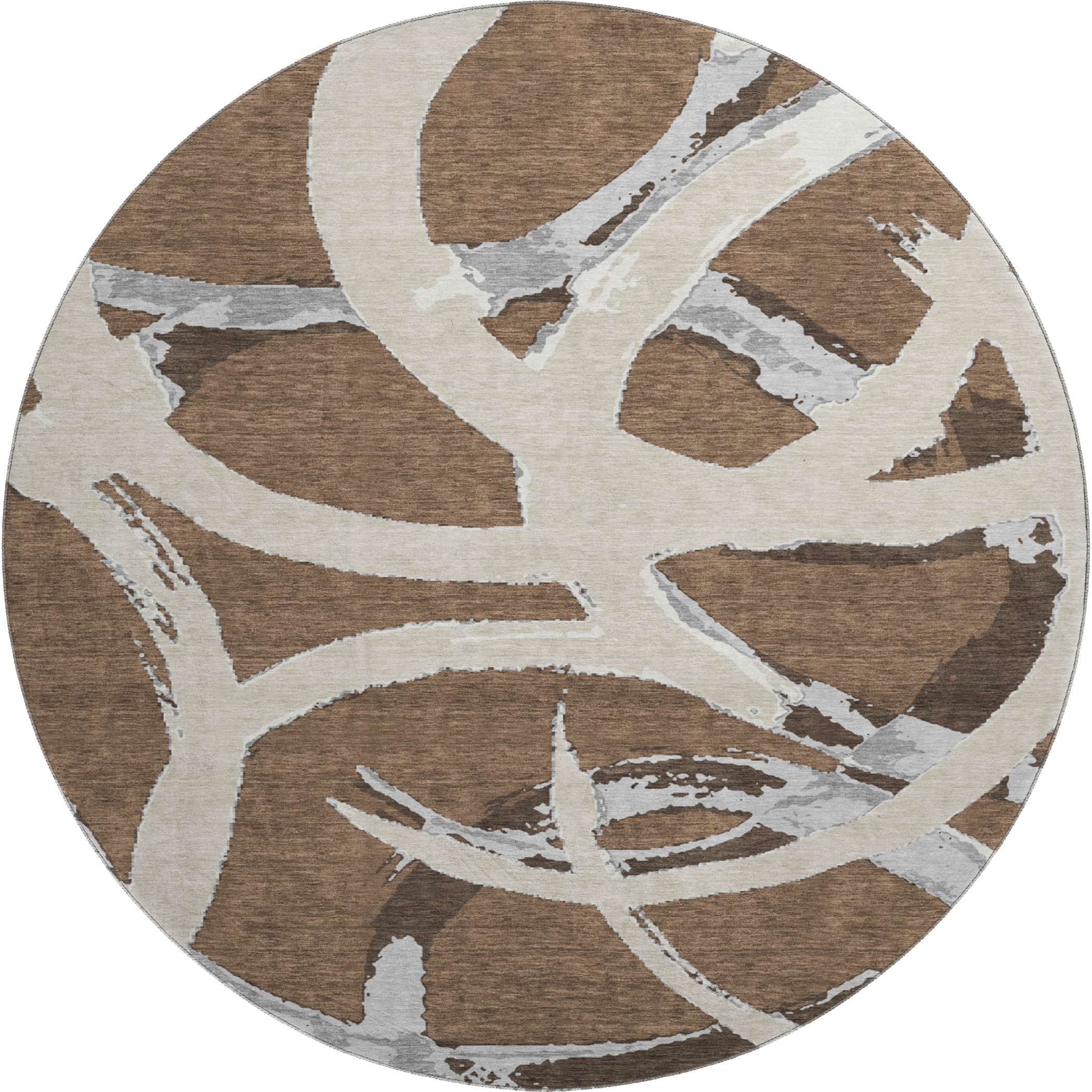 Istanbul Machine Washable Transitional Brown Rug 8' x 8' #shape_Round