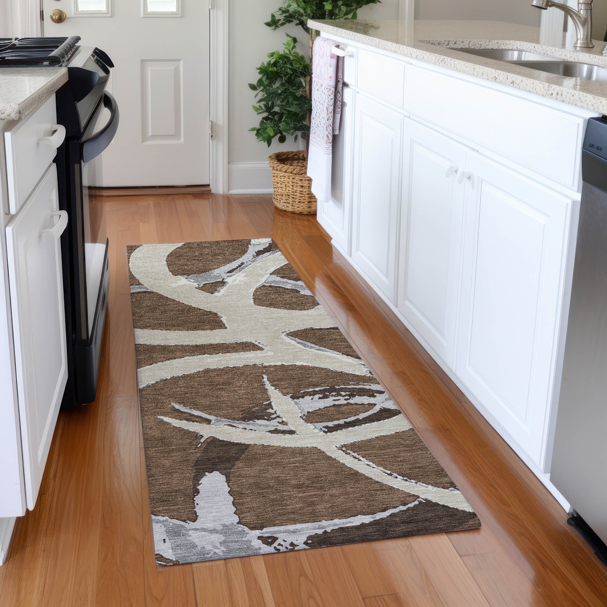 Istanbul Machine Washable Transitional Brown Rug 2'3" x 7'6" #shape_Runner