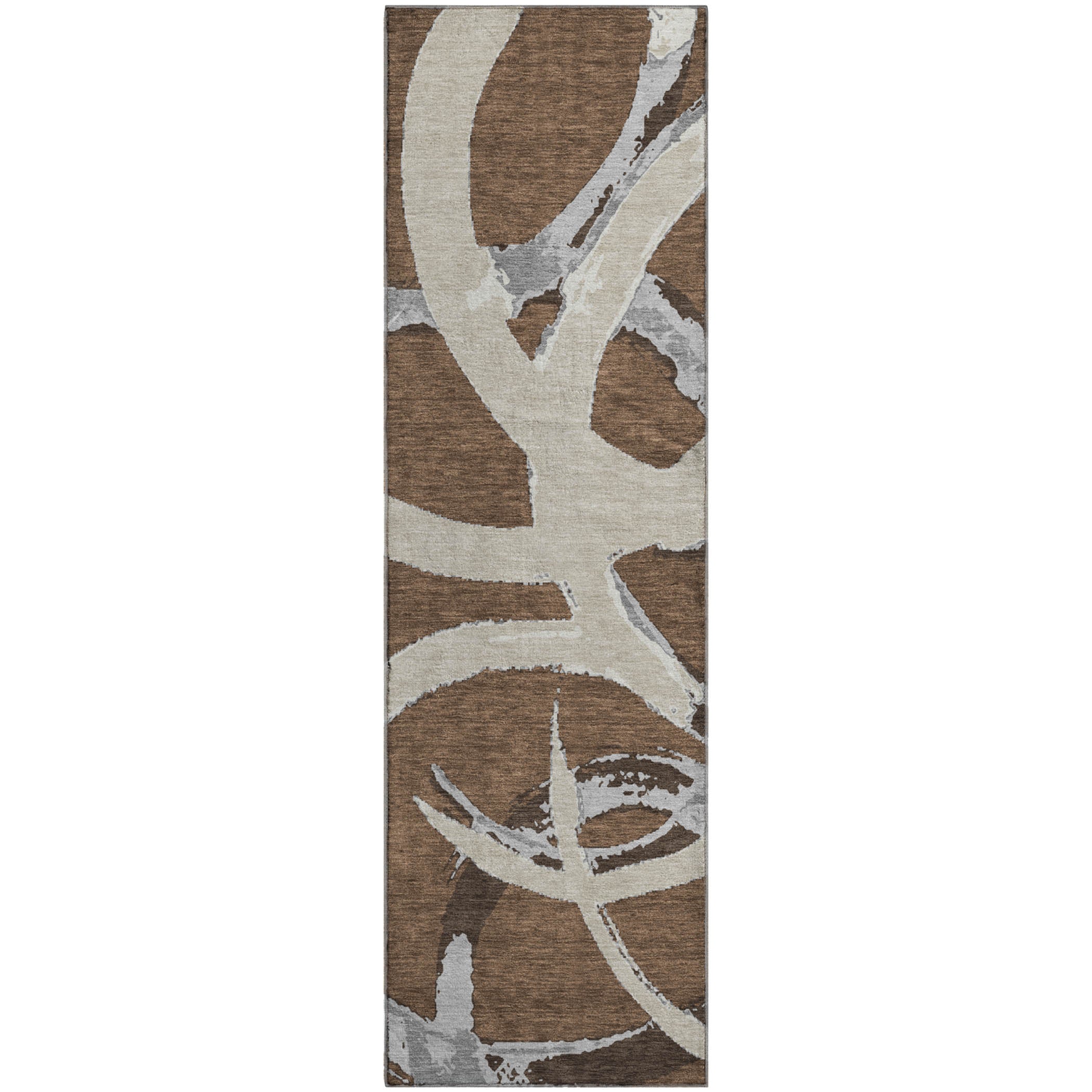Istanbul Machine Washable Transitional Brown Rug 2'3" x 7'6" #shape_Runner