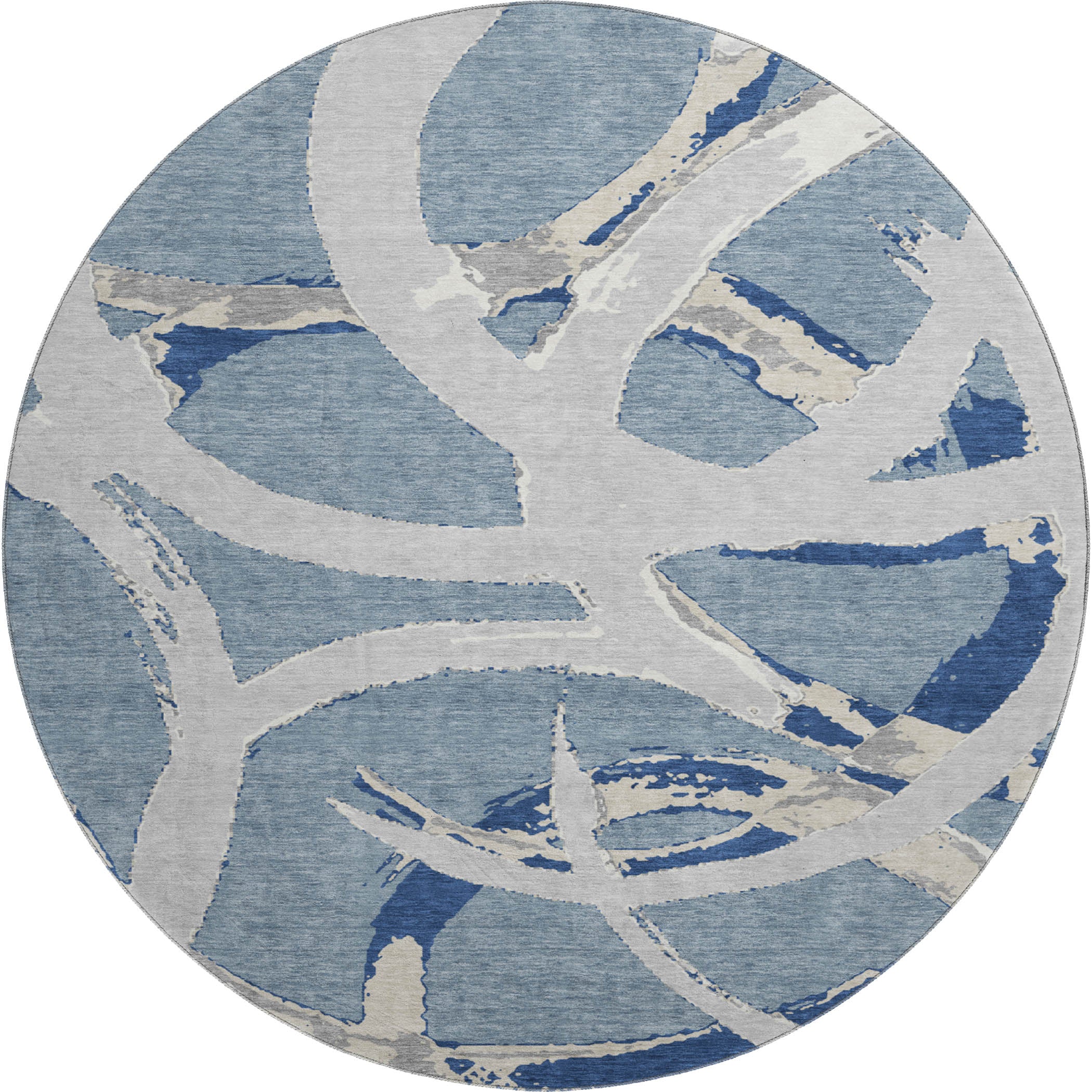 Istanbul Machine Washable Transitional Denim Blue Rug 8' x 8' #shape_Round