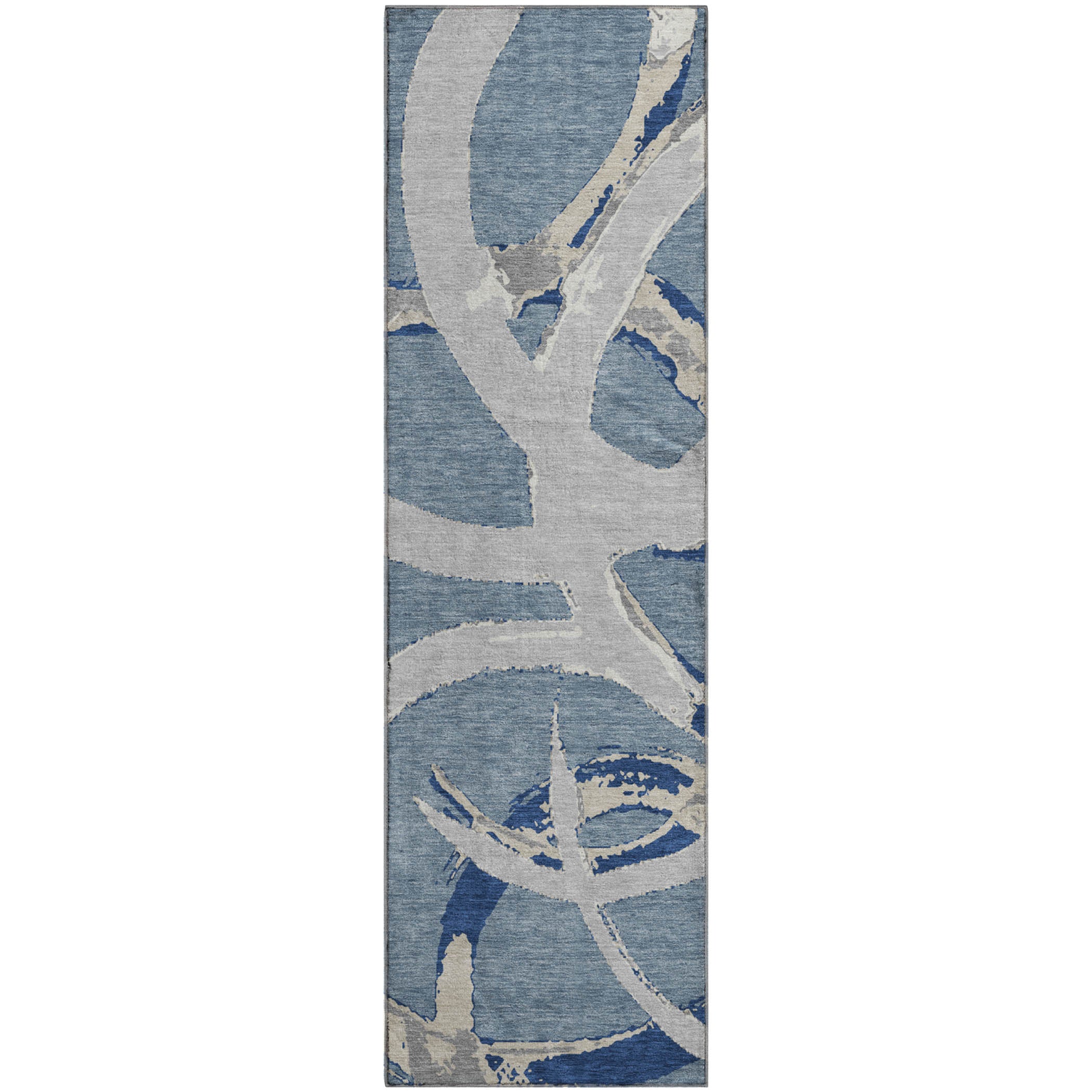 Istanbul Machine Washable Transitional Denim Blue Rug 2'3" x 7'6" #shape_Runner