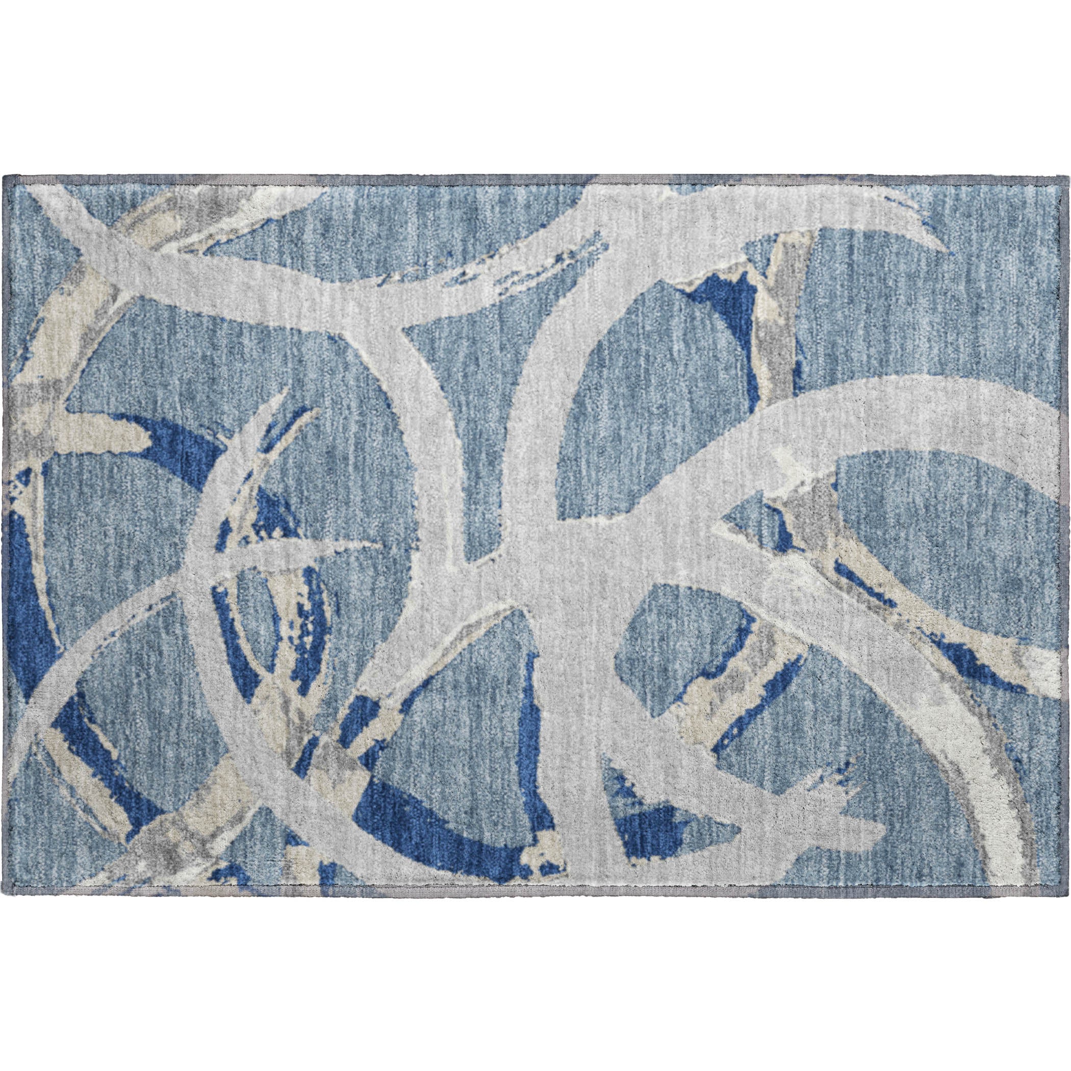 Istanbul Machine Washable Transitional Denim Blue Rug 1'8" x 2'6" #shape_Rectangle