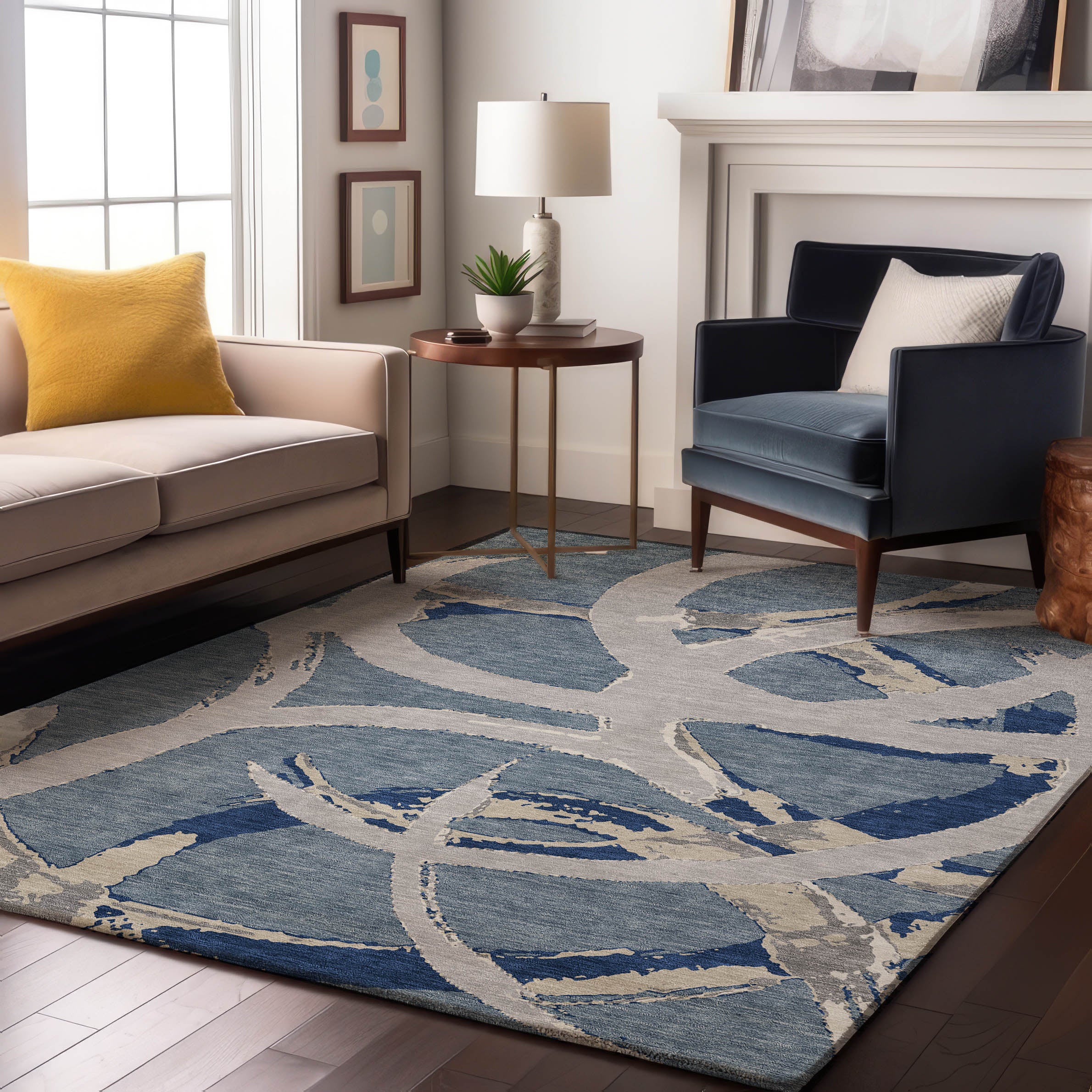 Istanbul Machine Washable Transitional Denim Blue Rug 2'6" x 3'10" #shape_Rectangle
