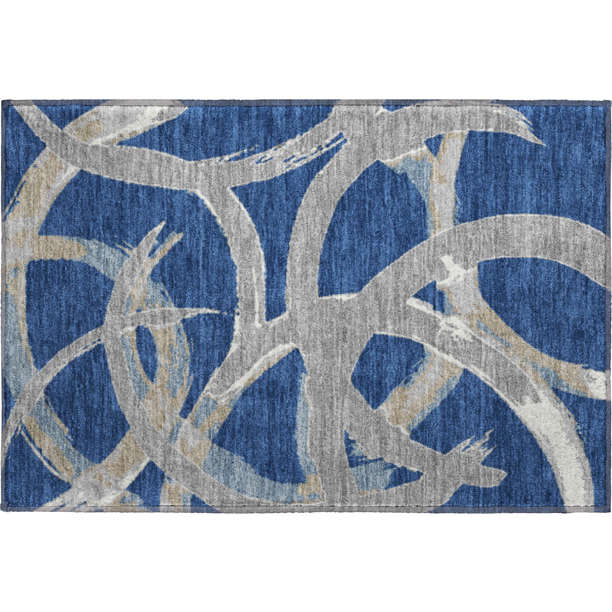 Istanbul Machine Washable Transitional Navy Blue Rug 1'8" x 2'6" #shape_Rectangle
