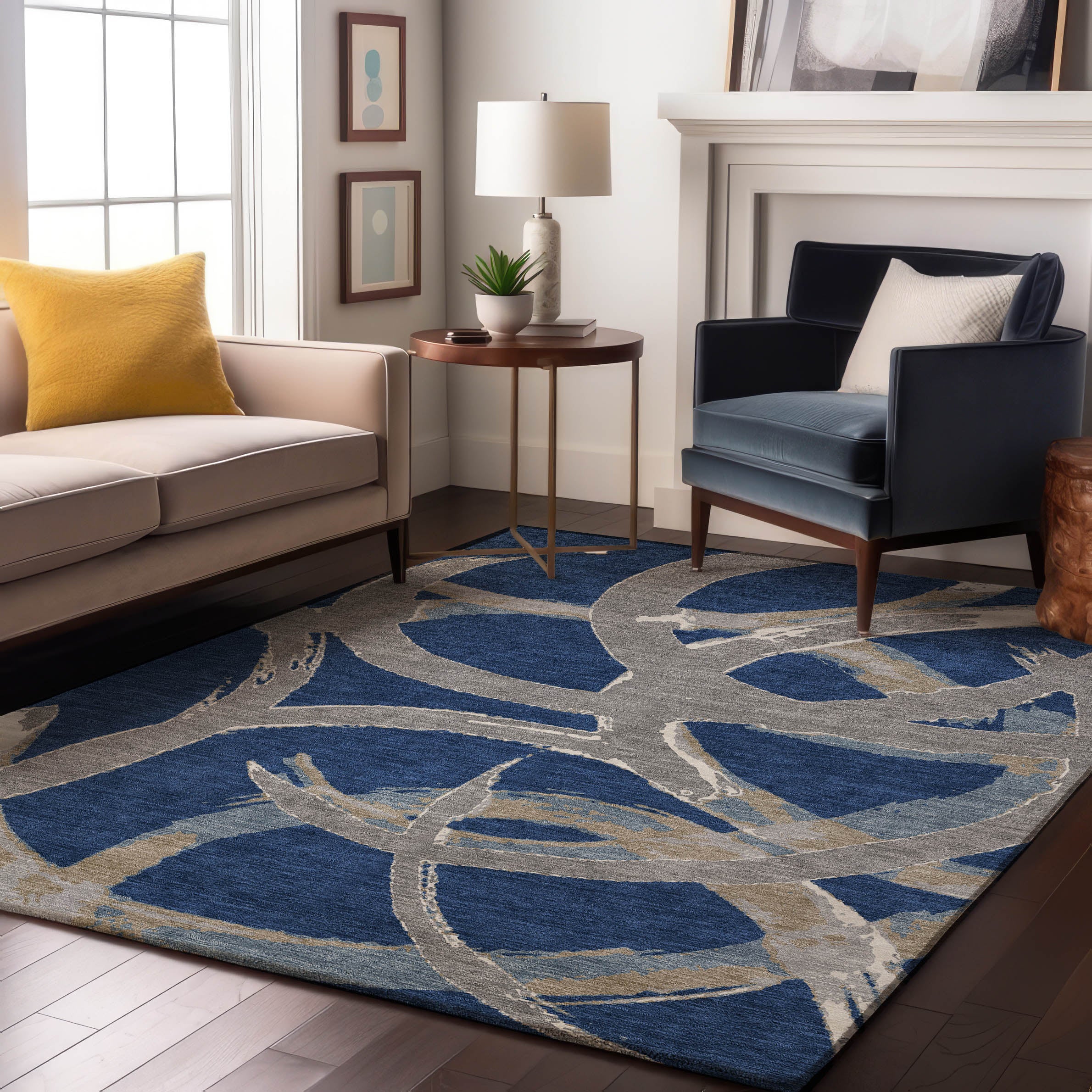Istanbul Machine Washable Transitional Navy Blue Rug 2'6" x 3'10" #shape_Rectangle
