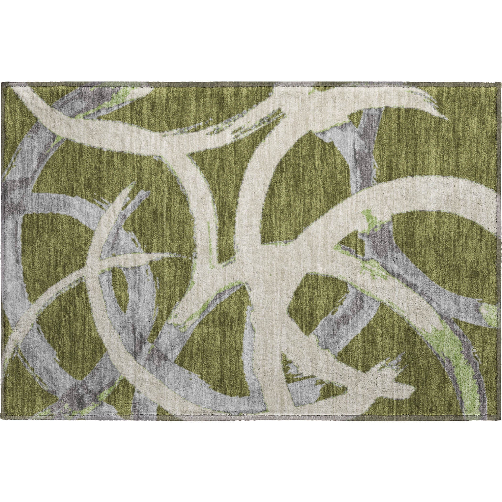 Istanbul Machine Washable Transitional Olive Green Rug 1'8" x 2'6" #shape_Rectangle