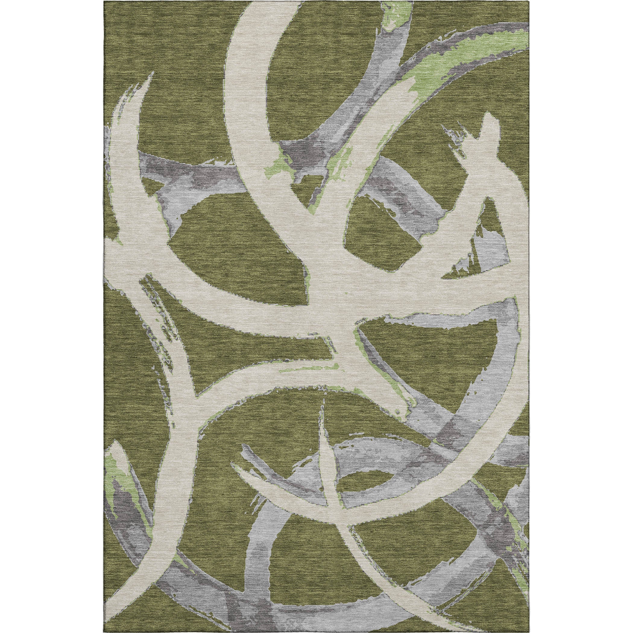 Istanbul Machine Washable Transitional Olive Green Rug 2'6" x 3'10" #shape_Rectangle