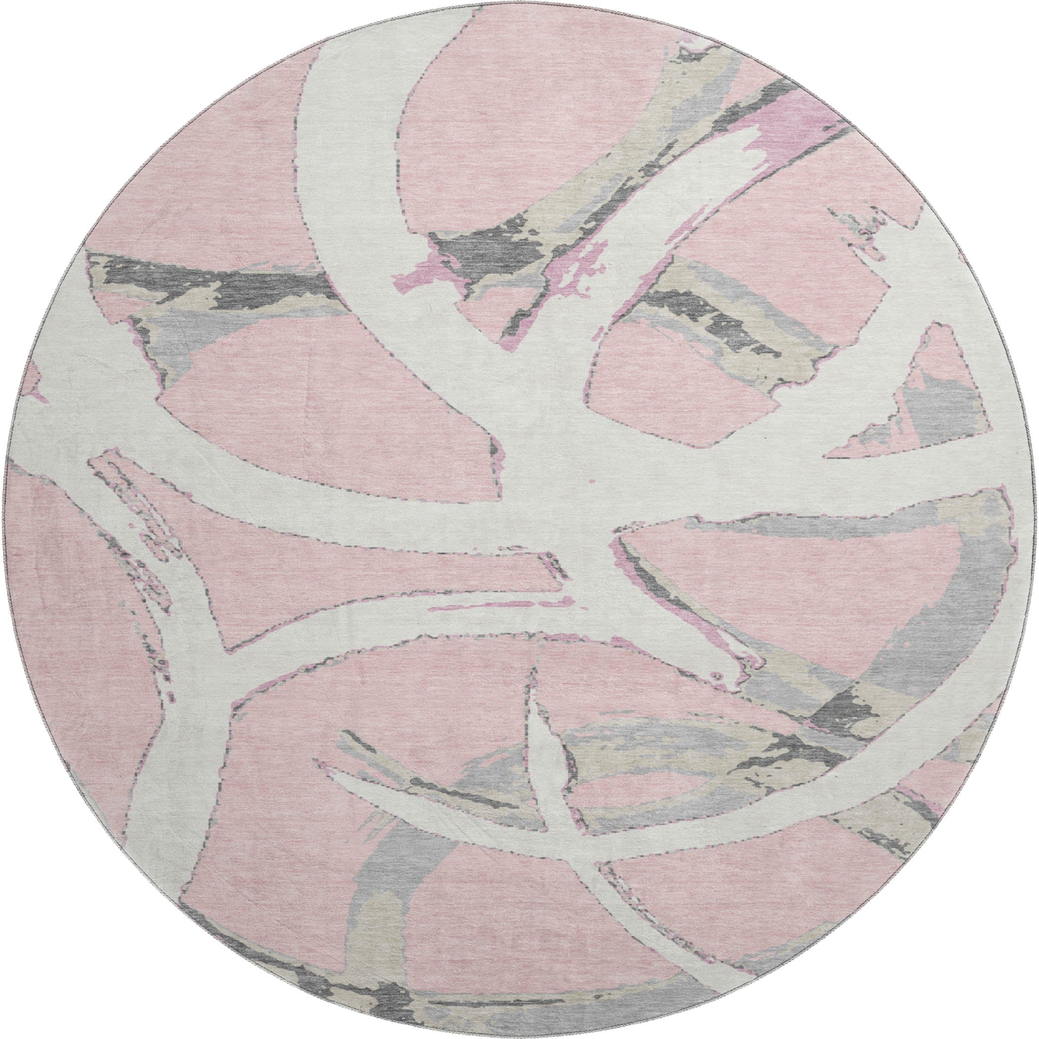 Istanbul Machine Washable Transitional Pink Rug 8' x 8' #shape_Round