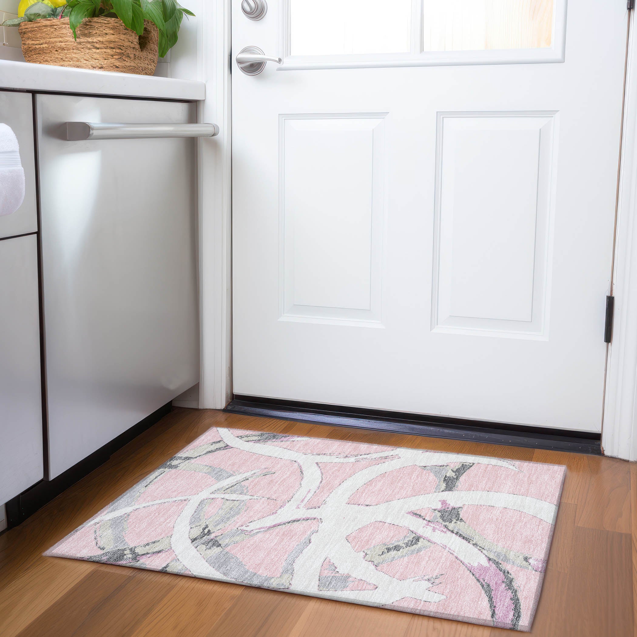 Istanbul Machine Washable Transitional Pink Rug 1'8" x 2'6" #shape_Rectangle