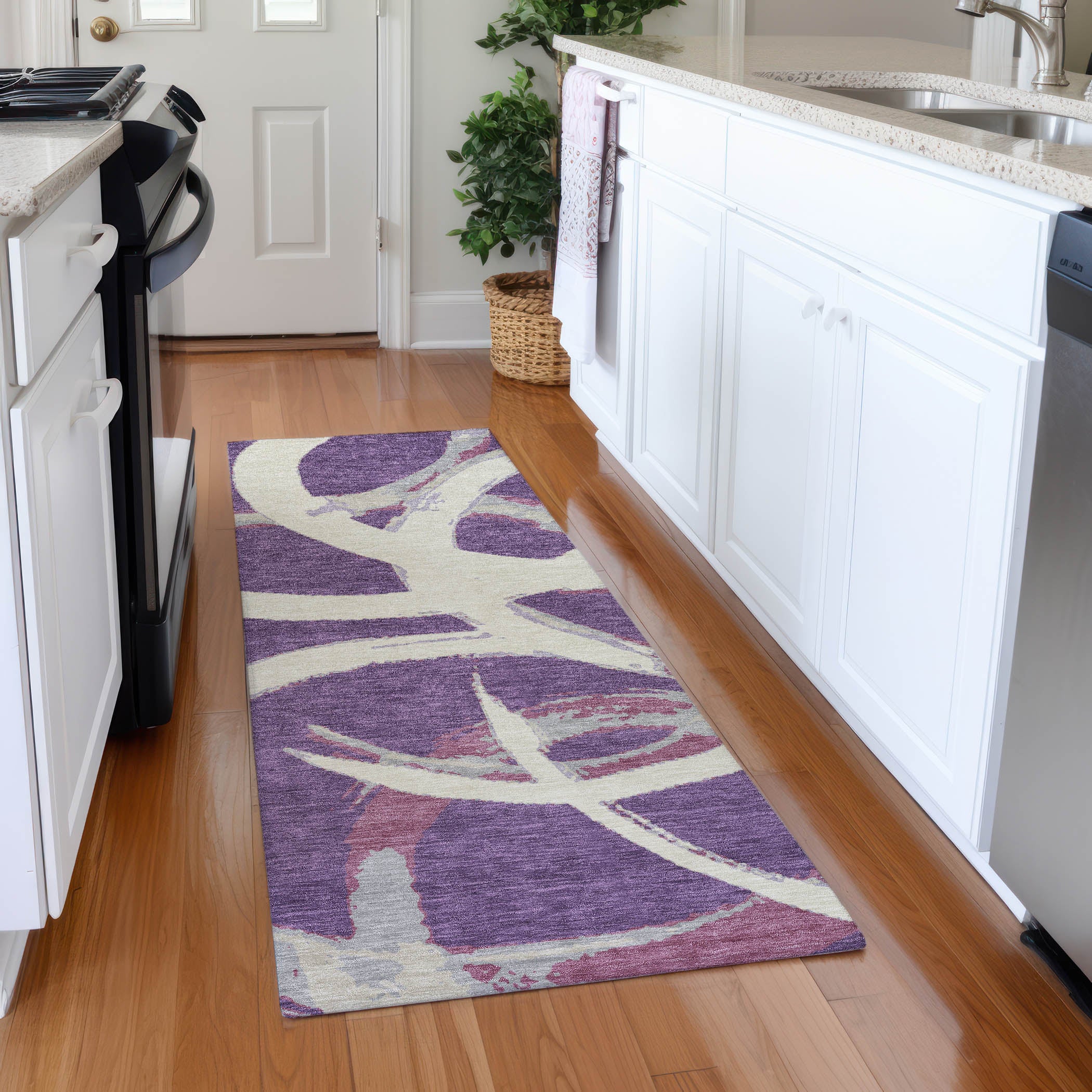 Istanbul Machine Washable Transitional Purple Rug 2'3" x 7'6" #shape_Runner