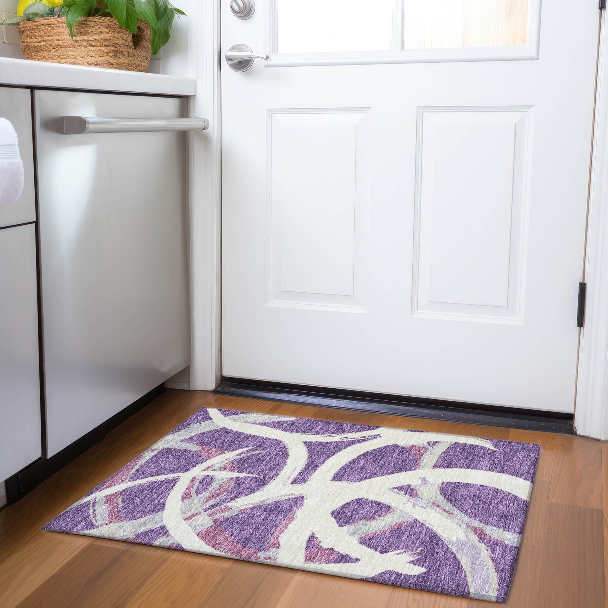 Istanbul Machine Washable Transitional Purple Rug 1'8" x 2'6" #shape_Rectangle