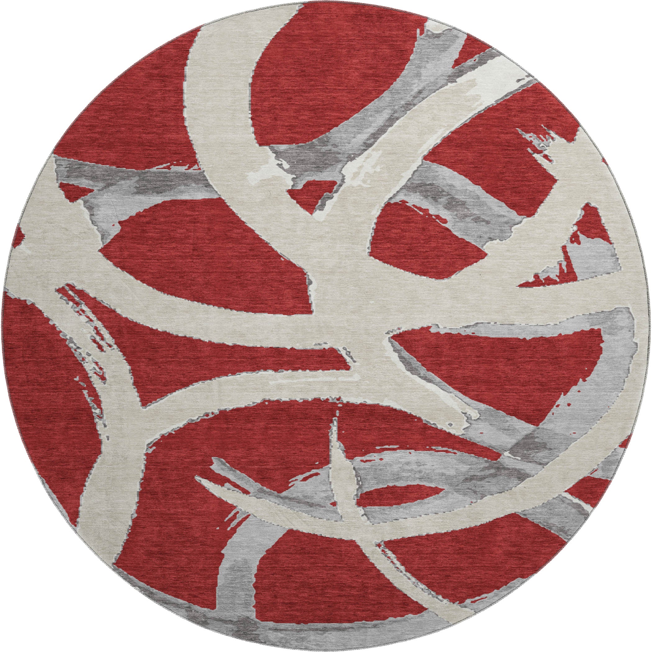 Istanbul Machine Washable Transitional Red Rug 8' x 8' #shape_Round
