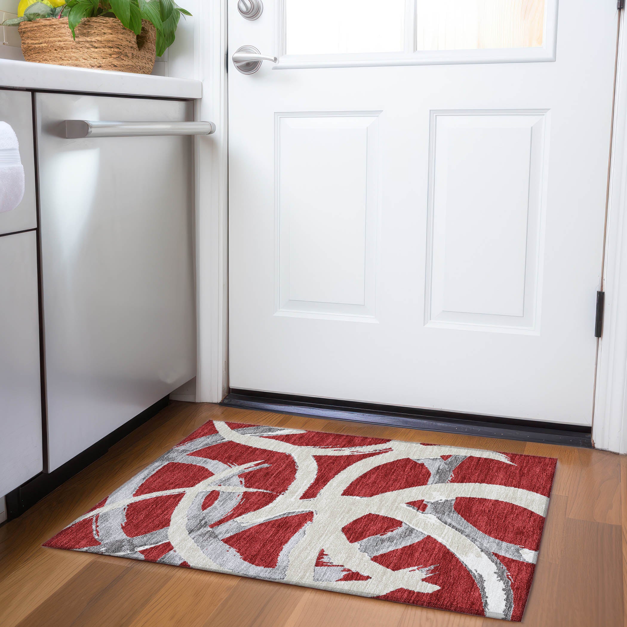 Istanbul Machine Washable Transitional Red Rug 1'8" x 2'6" #shape_Rectangle
