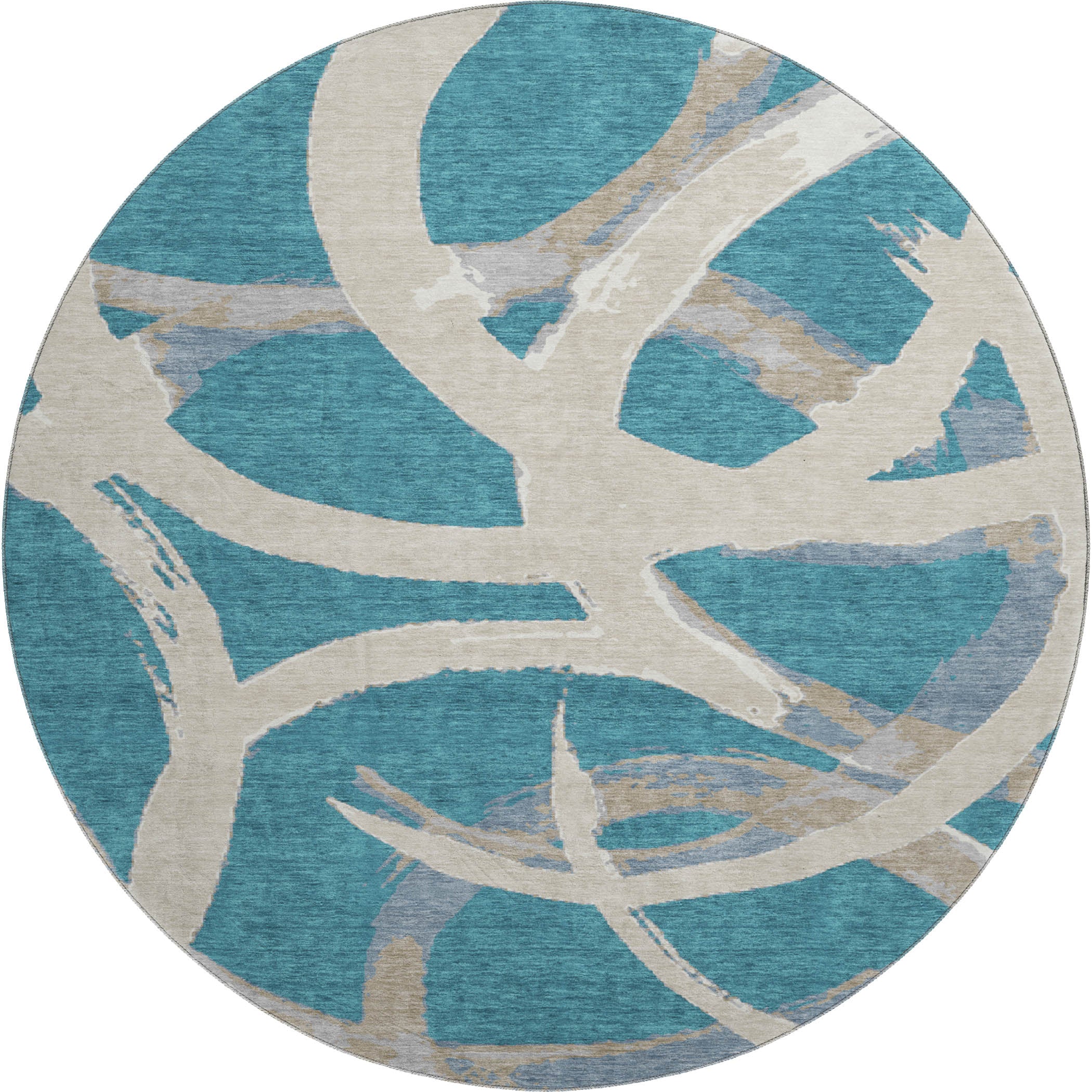 Istanbul Machine Washable Transitional Teal Rug 8' x 8' #shape_Round