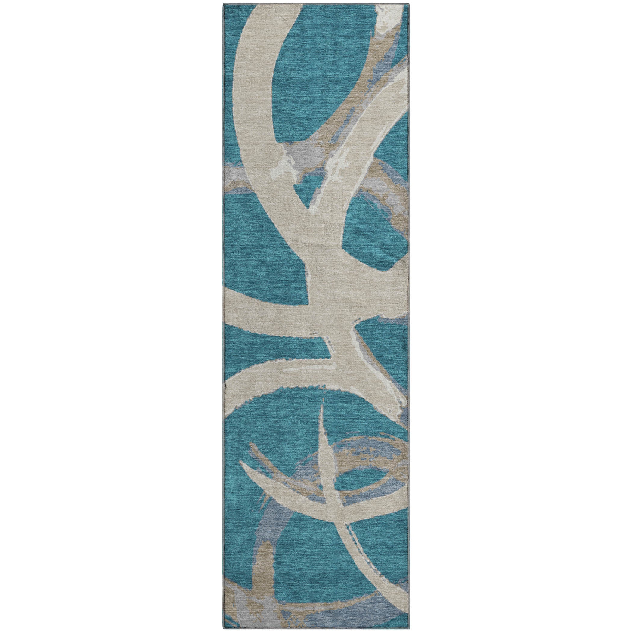 Istanbul Machine Washable Transitional Teal Rug 2'3" x 7'6" #shape_Runner
