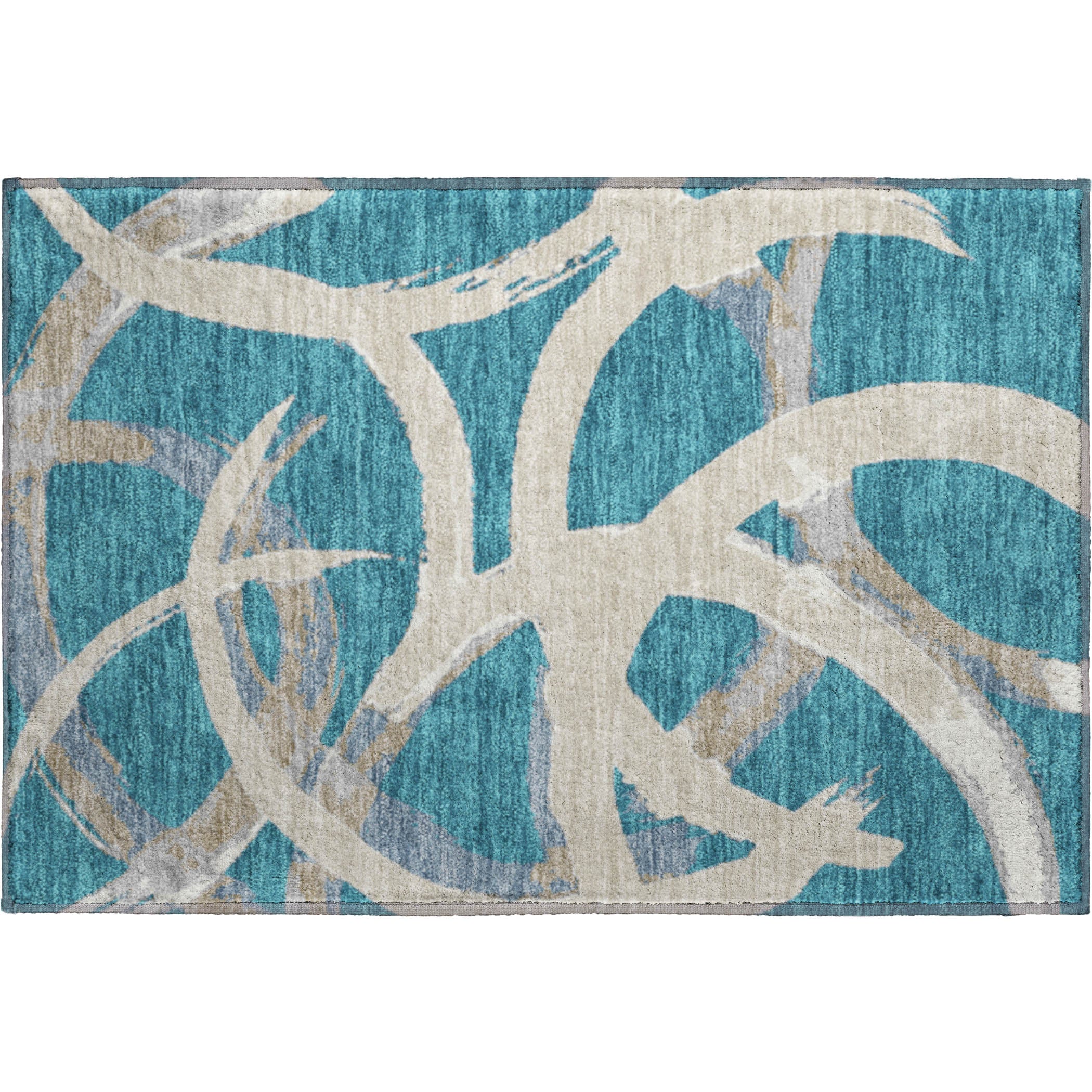 Istanbul Machine Washable Transitional Teal Rug 1'8" x 2'6" #shape_Rectangle