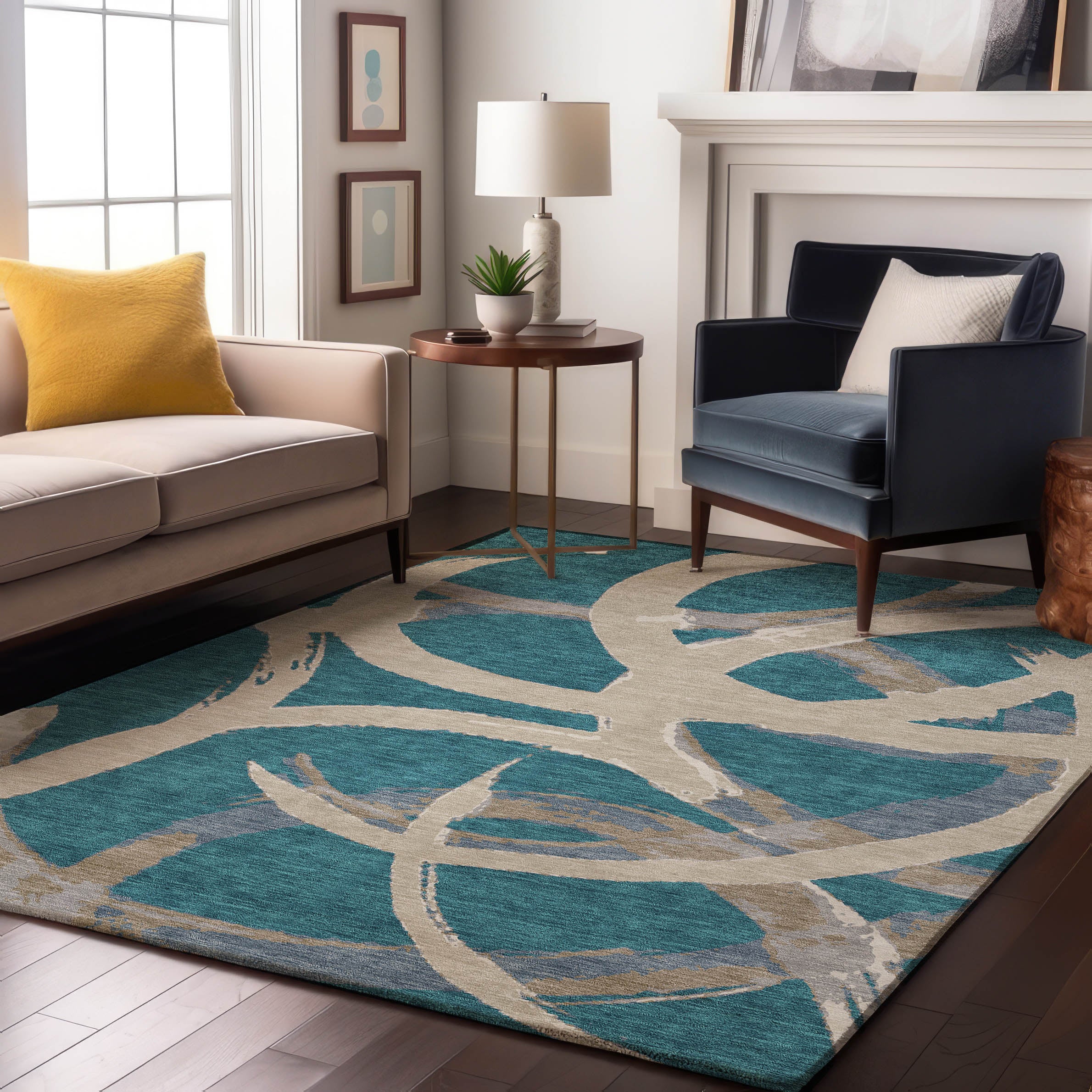 Istanbul Machine Washable Transitional Teal Rug 2'6" x 3'10" #shape_Rectangle