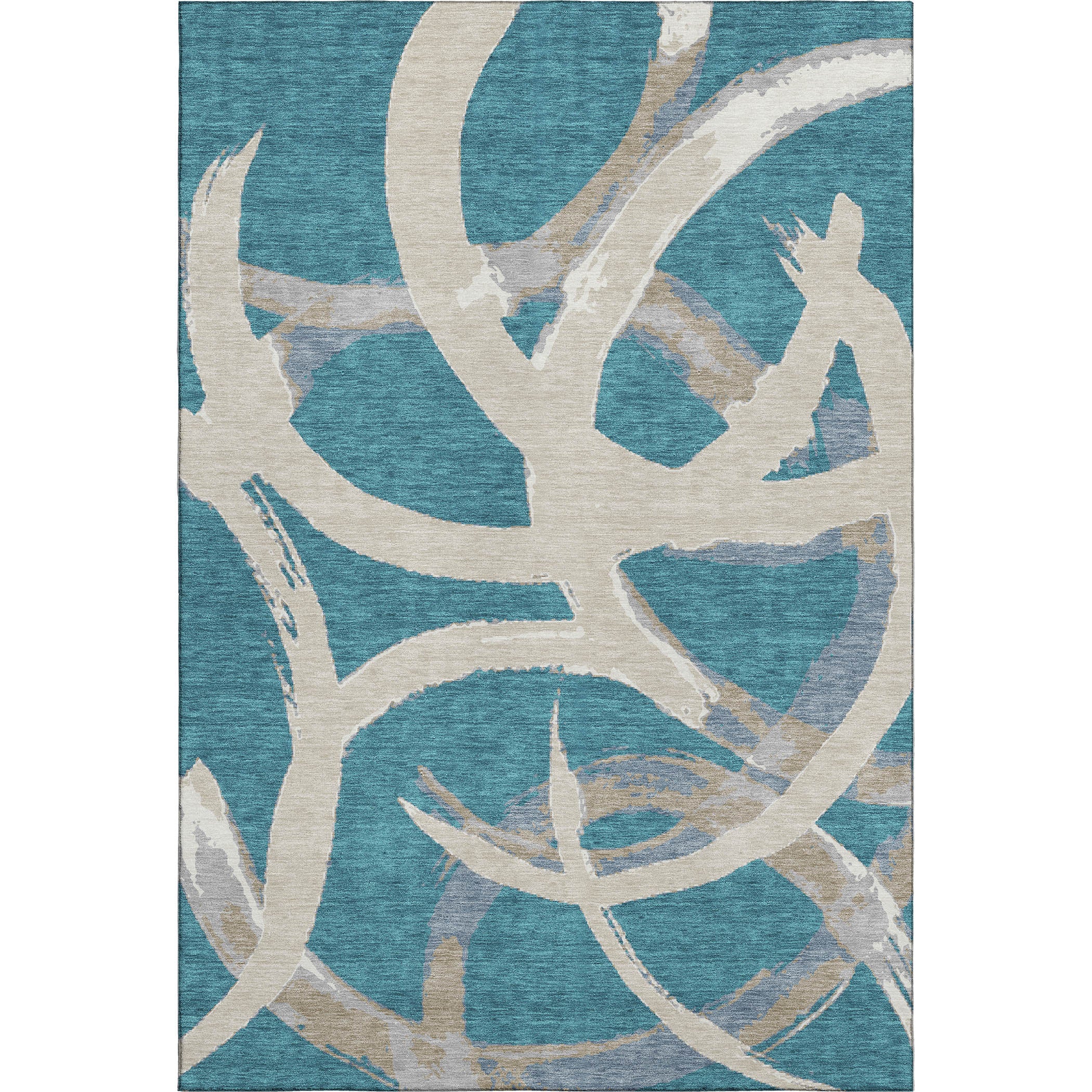 Istanbul Machine Washable Transitional Teal Rug 2'6" x 3'10" #shape_Rectangle