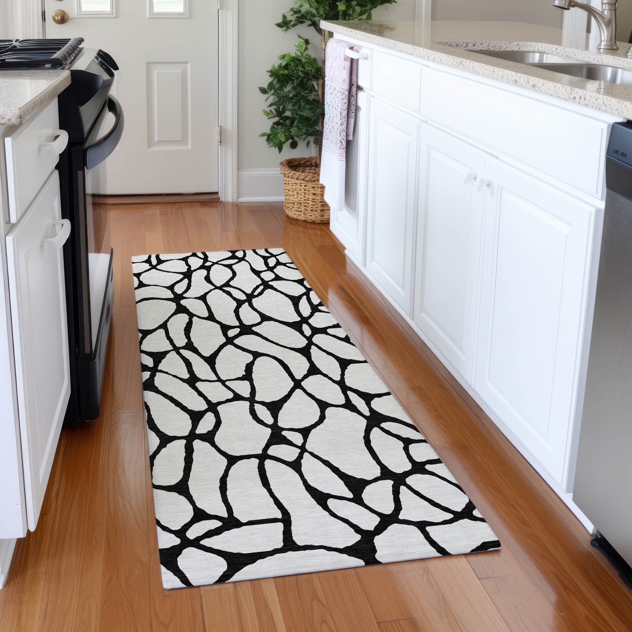 Santorini Machine Washable Transitional Ivory Rug 2'3" x 7'6" #shape_Runner