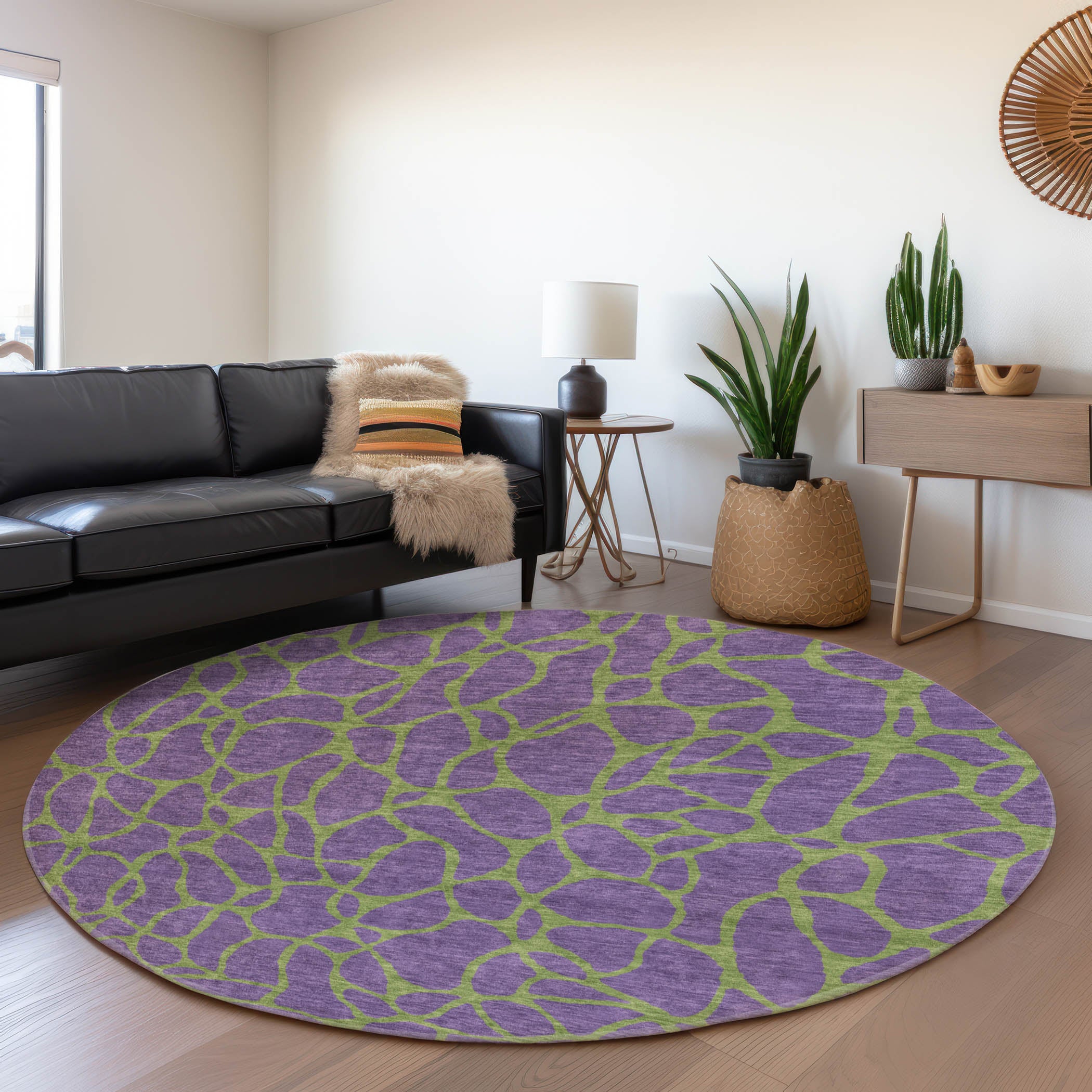 Santorini Machine Washable Transitional Purple Rug 8' x 8' #shape_Round