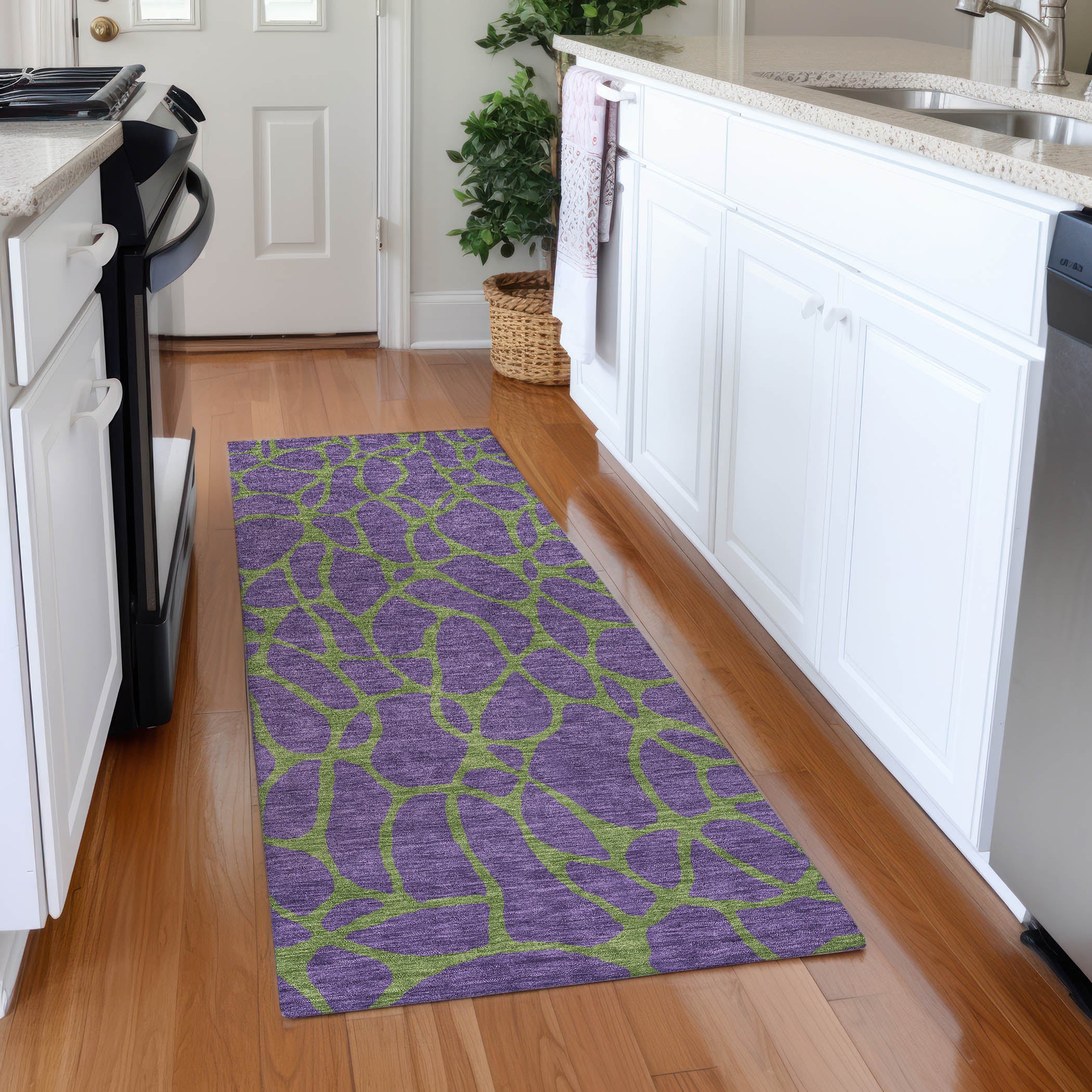 Santorini Machine Washable Transitional Purple Rug 2'3" x 7'6" #shape_Runner