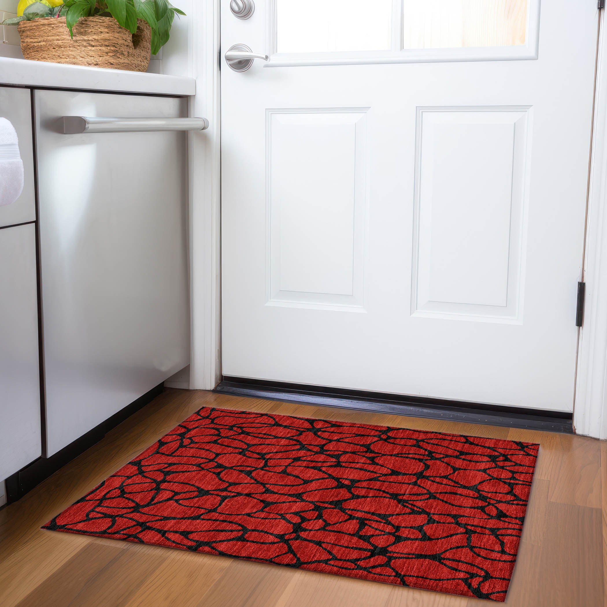 Santorini Machine Washable Transitional Red Rug 1'8" x 2'6" #shape_Rectangle