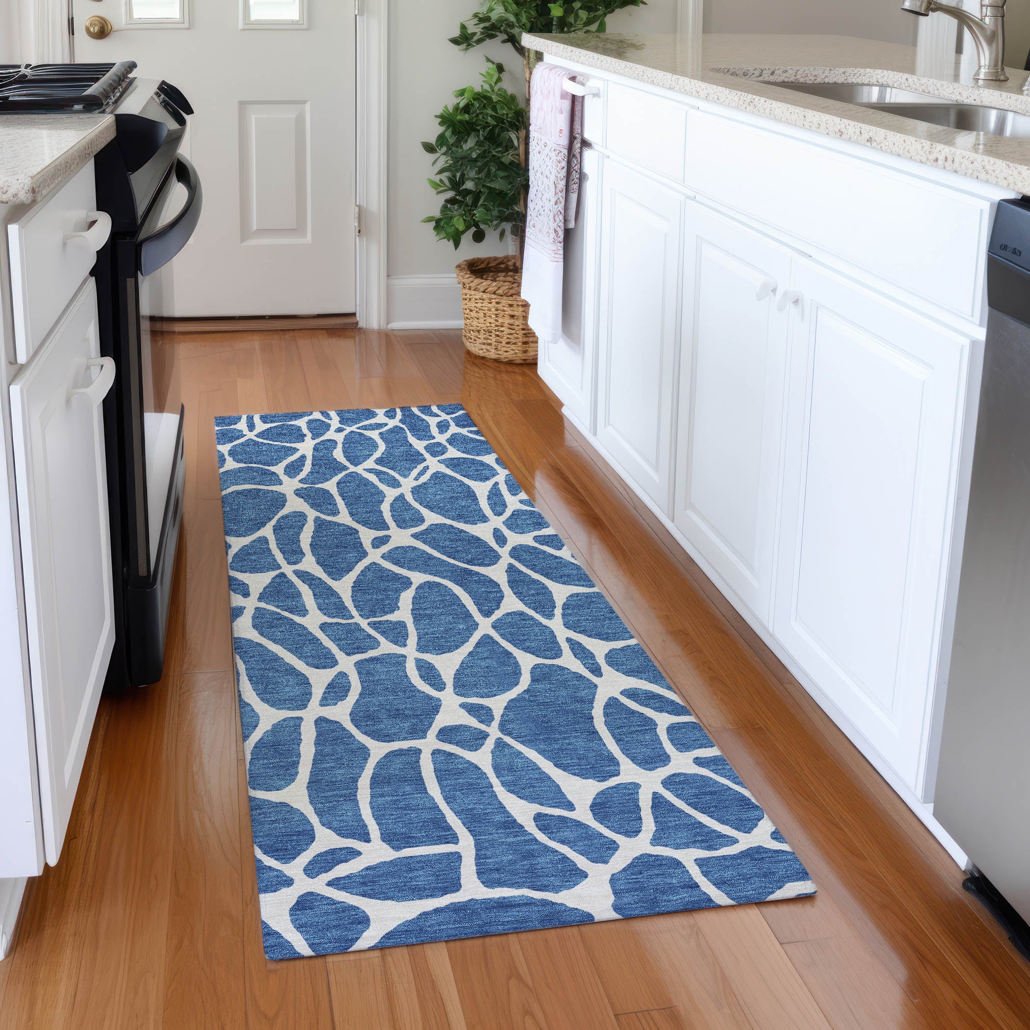 Dublin Machine Washable Transitional Blue Rug 2'3" x 7'6" #shape_Runner