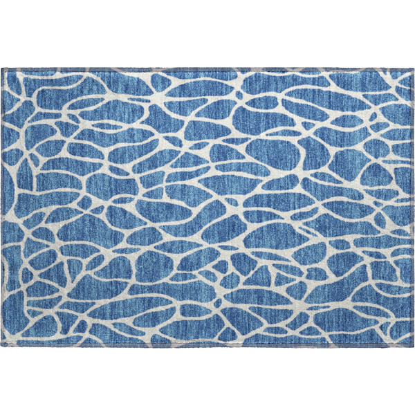 Dublin Machine Washable Transitional Blue Rug 1'8" x 2'6"