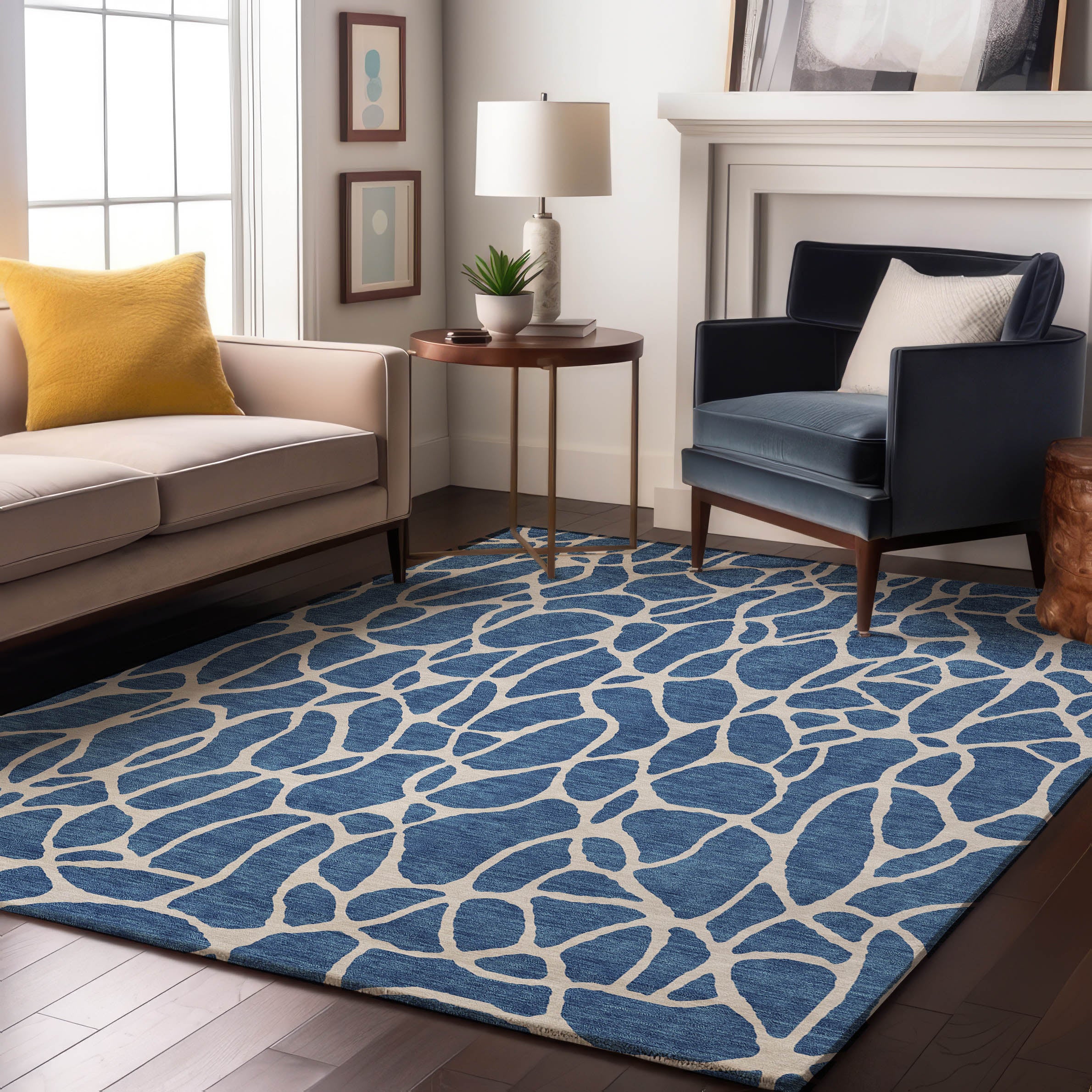 Dublin Machine Washable Transitional Blue Rug 2'6" x 3'10" #shape_Rectangle