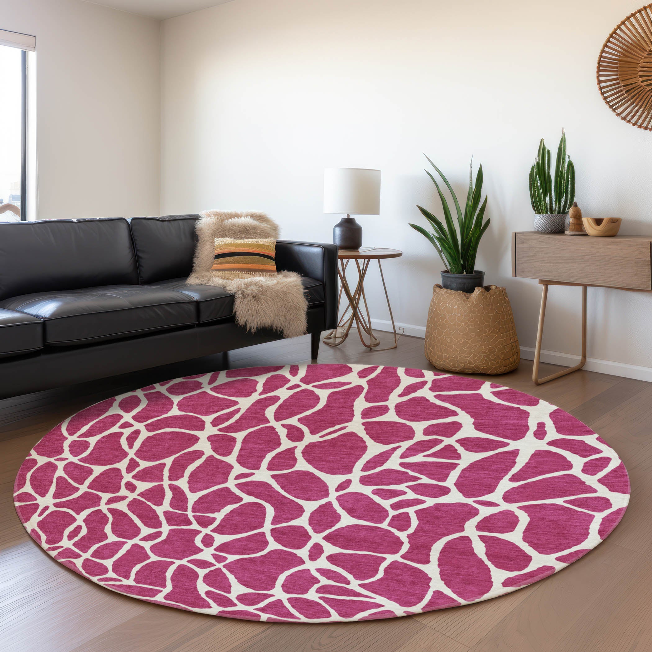 Dublin Machine Washable Transitional Blush Pink Rug 8' x 8' #shape_Round