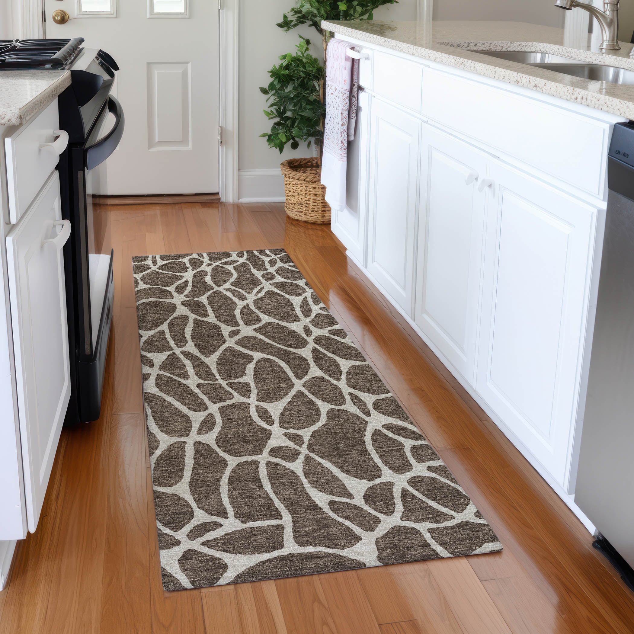 Dublin Machine Washable Transitional Fudge Brown Rug 2'3" x 7'6" #shape_Runner