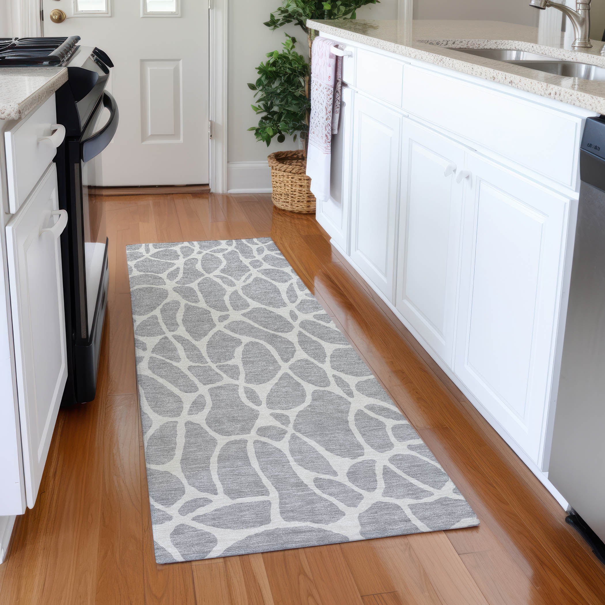Dublin Machine Washable Transitional Silver Gray Rug 2'3" x 7'6" #shape_Runner