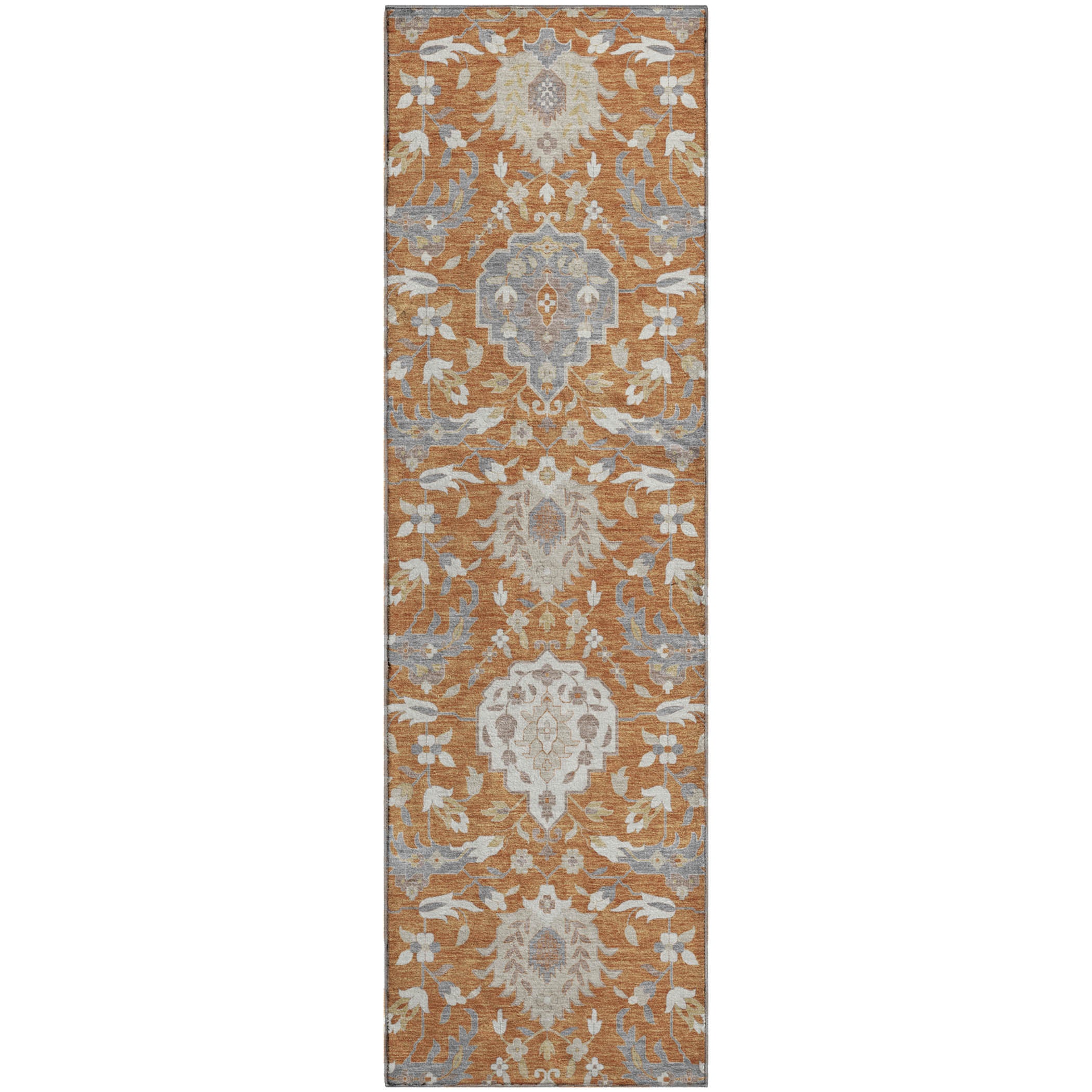 Lisbon Machine Washable Traditional Copper Orange Rug 2'3" x 7'6" #shape_Runner