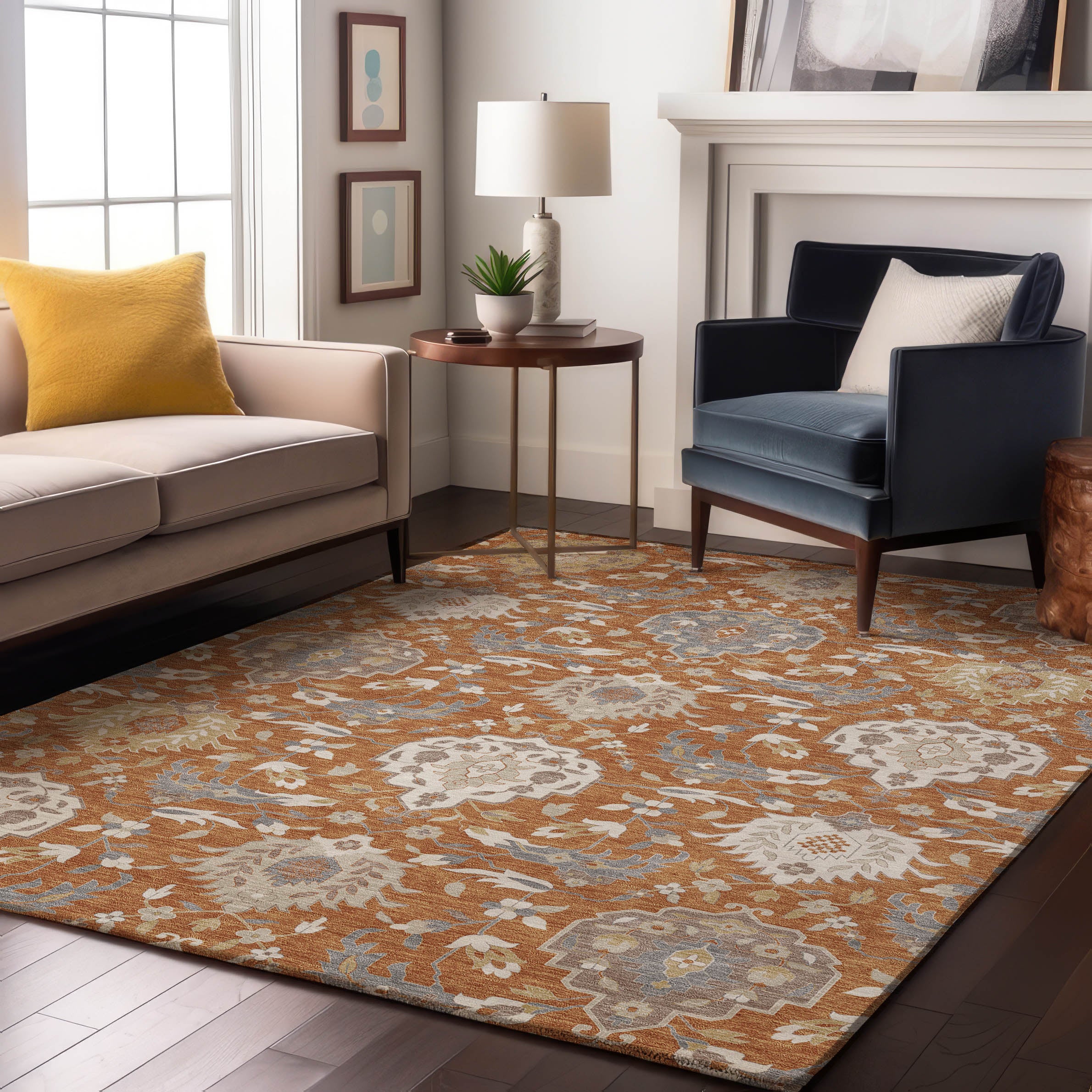 Lisbon Machine Washable Traditional Copper Orange Rug 2'6" x 3'10" #shape_Rectangle
