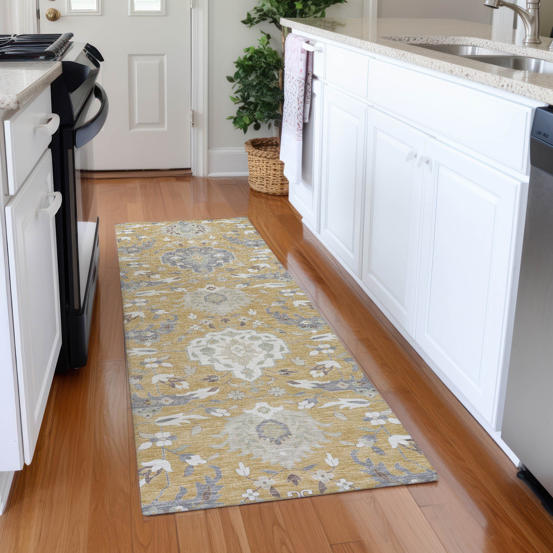 Lisbon Machine Washable Traditional Gold Rug 2'3" x 7'6" #shape_Runner