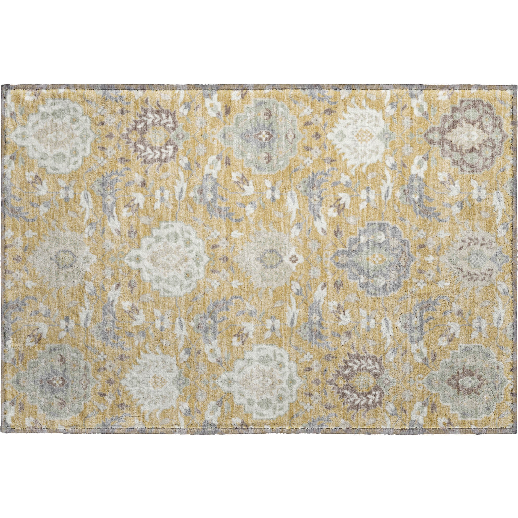 Lisbon Machine Washable Traditional Gold Rug 1'8" x 2'6" #shape_Rectangle