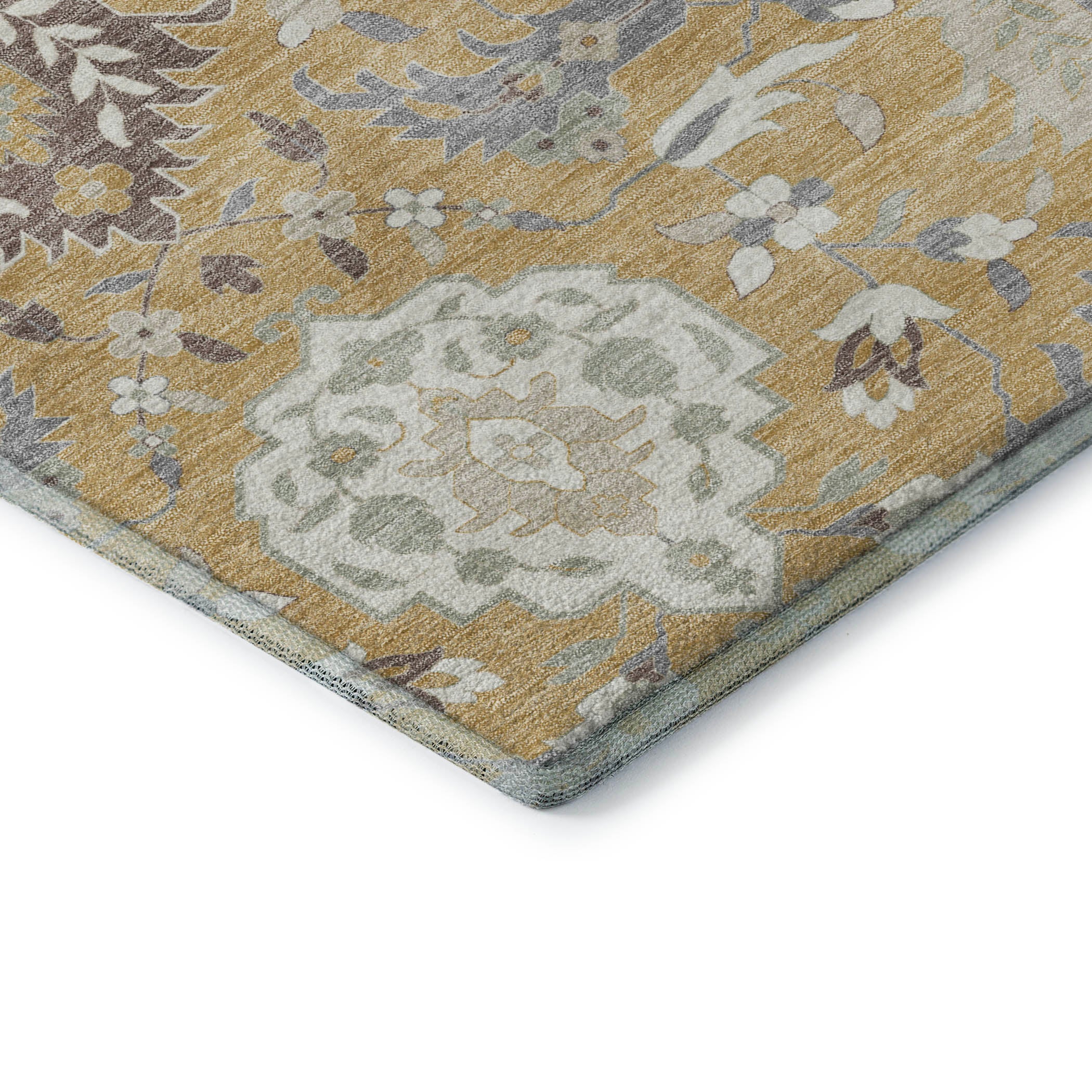 Lisbon Machine Washable Traditional Gold Rug 1'8" x 2'6" #shape_Rectangle
