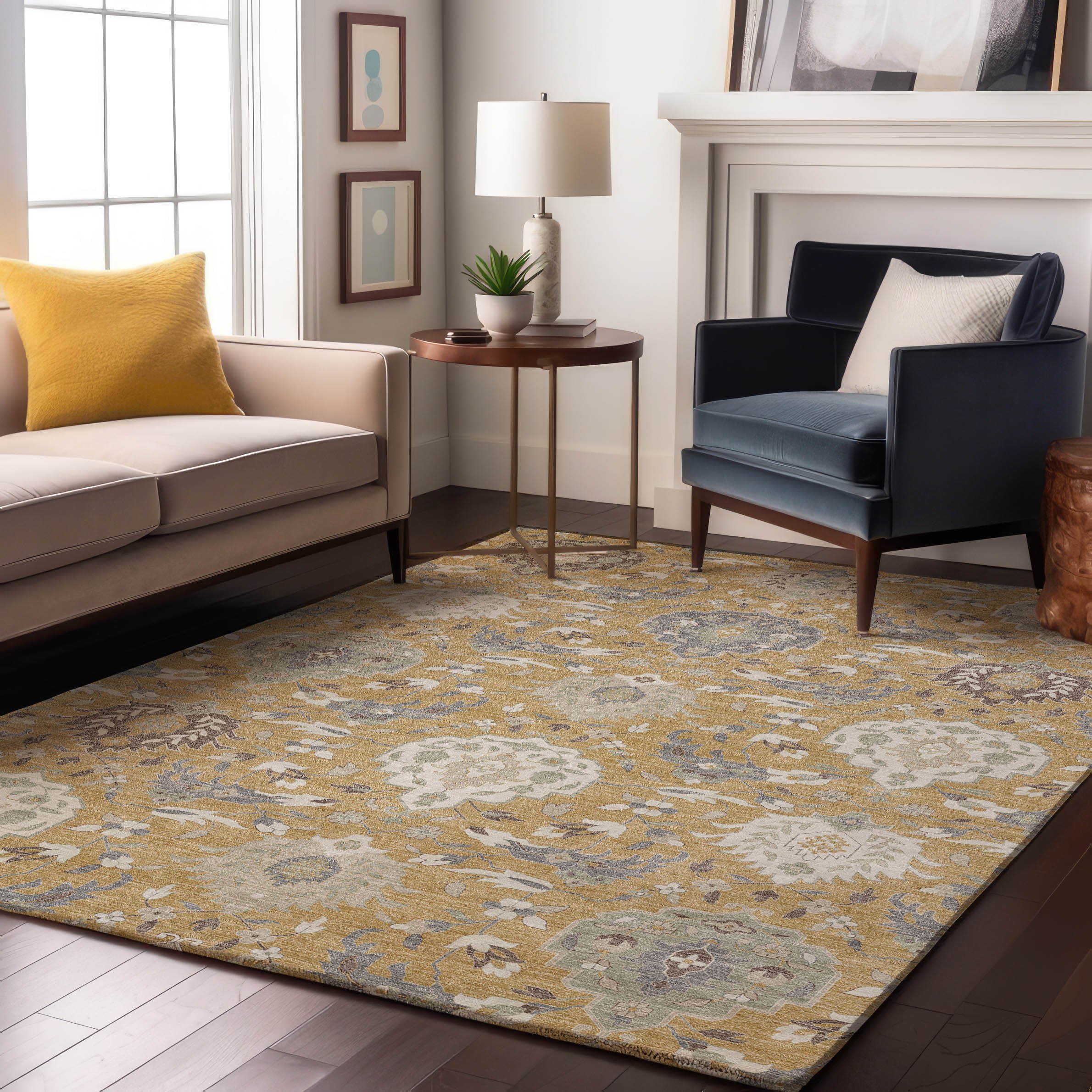 Lisbon Machine Washable Traditional Gold Rug 2'6" x 3'10" #shape_Rectangle