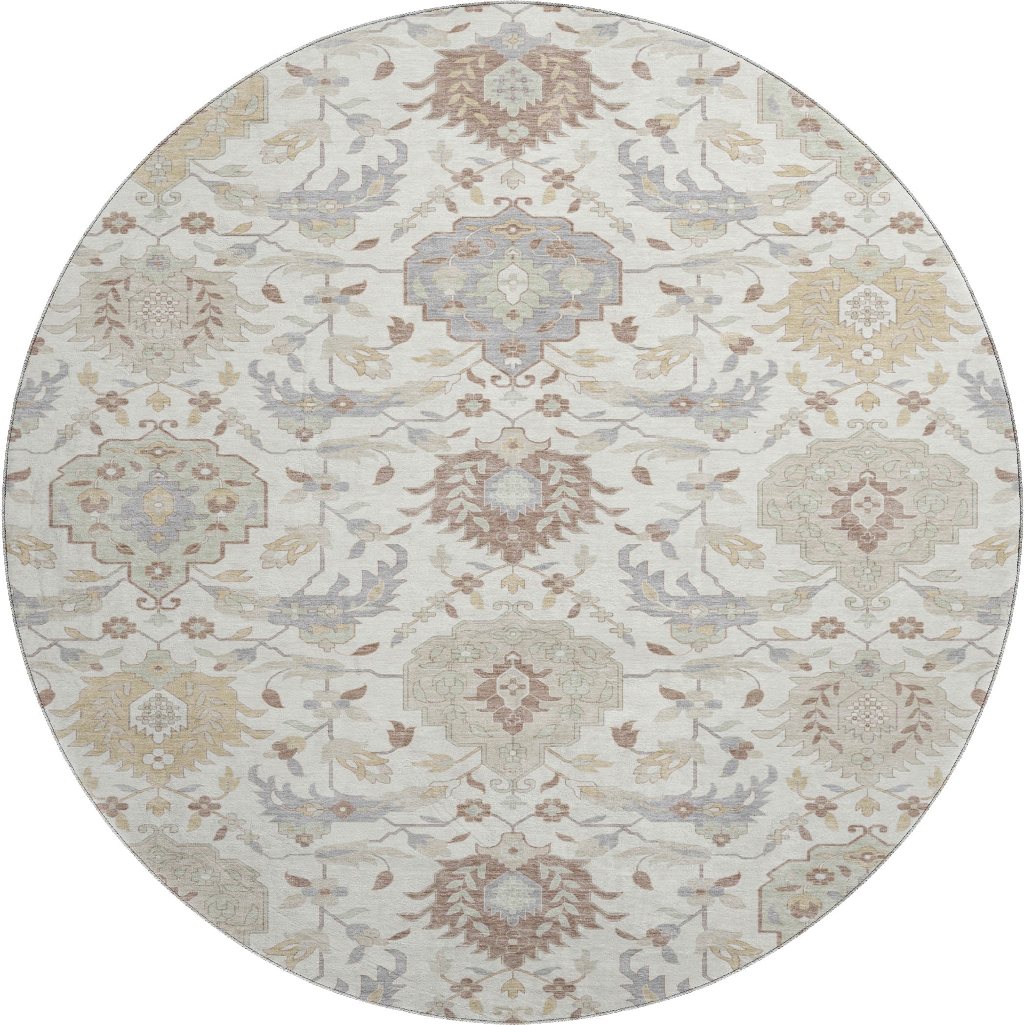 Lisbon Machine Washable Traditional Ivory Rug 8' x 8' #shape_Round
