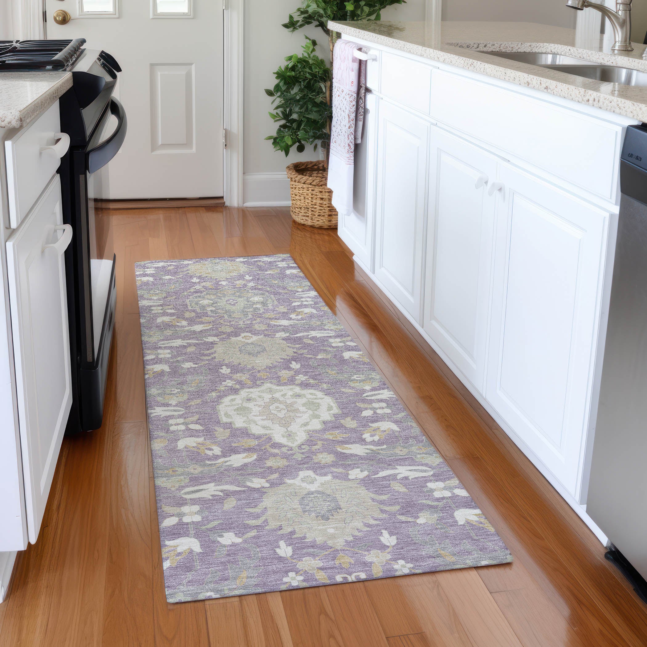 Lisbon Machine Washable Traditional Lavender Purple Rug 2'3" x 7'6" #shape_Runner