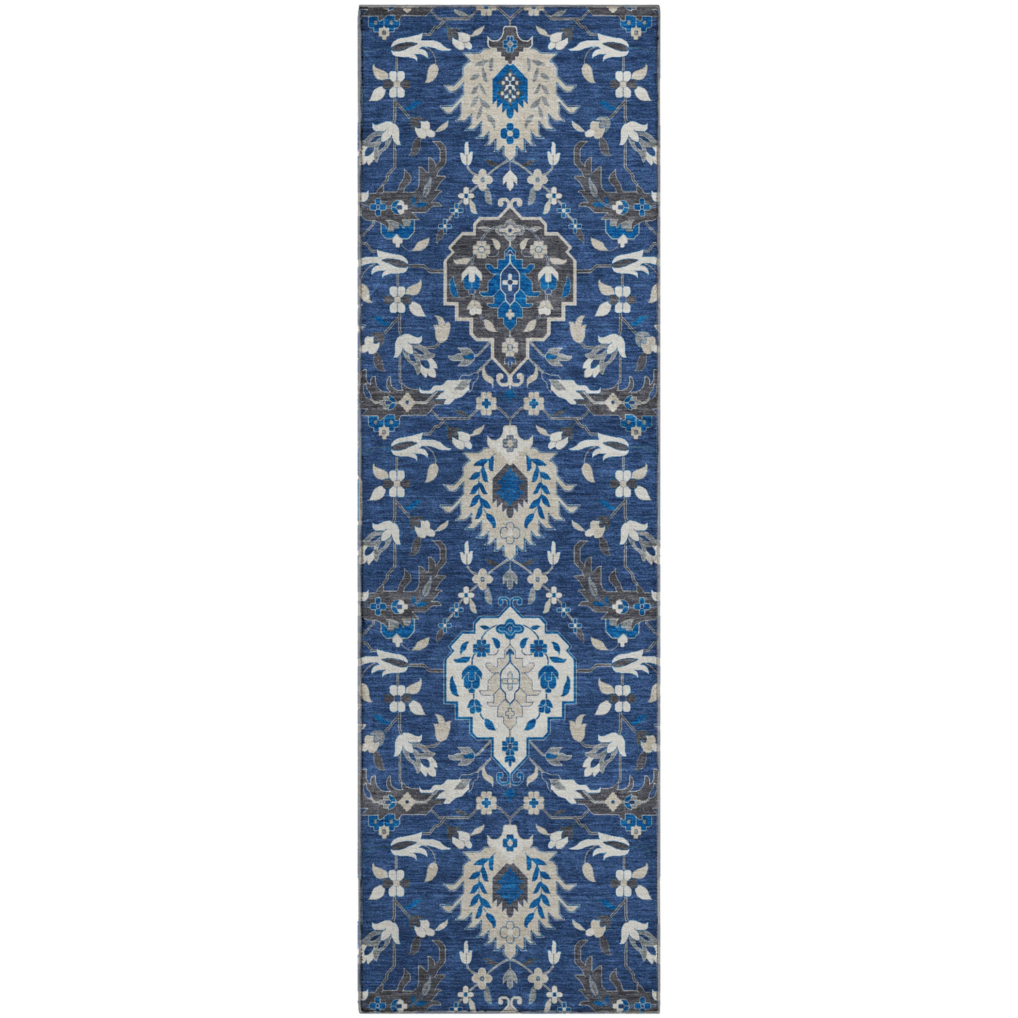 Lisbon Machine Washable Traditional Navy Blue Rug 2'3" x 7'6" #shape_Runner