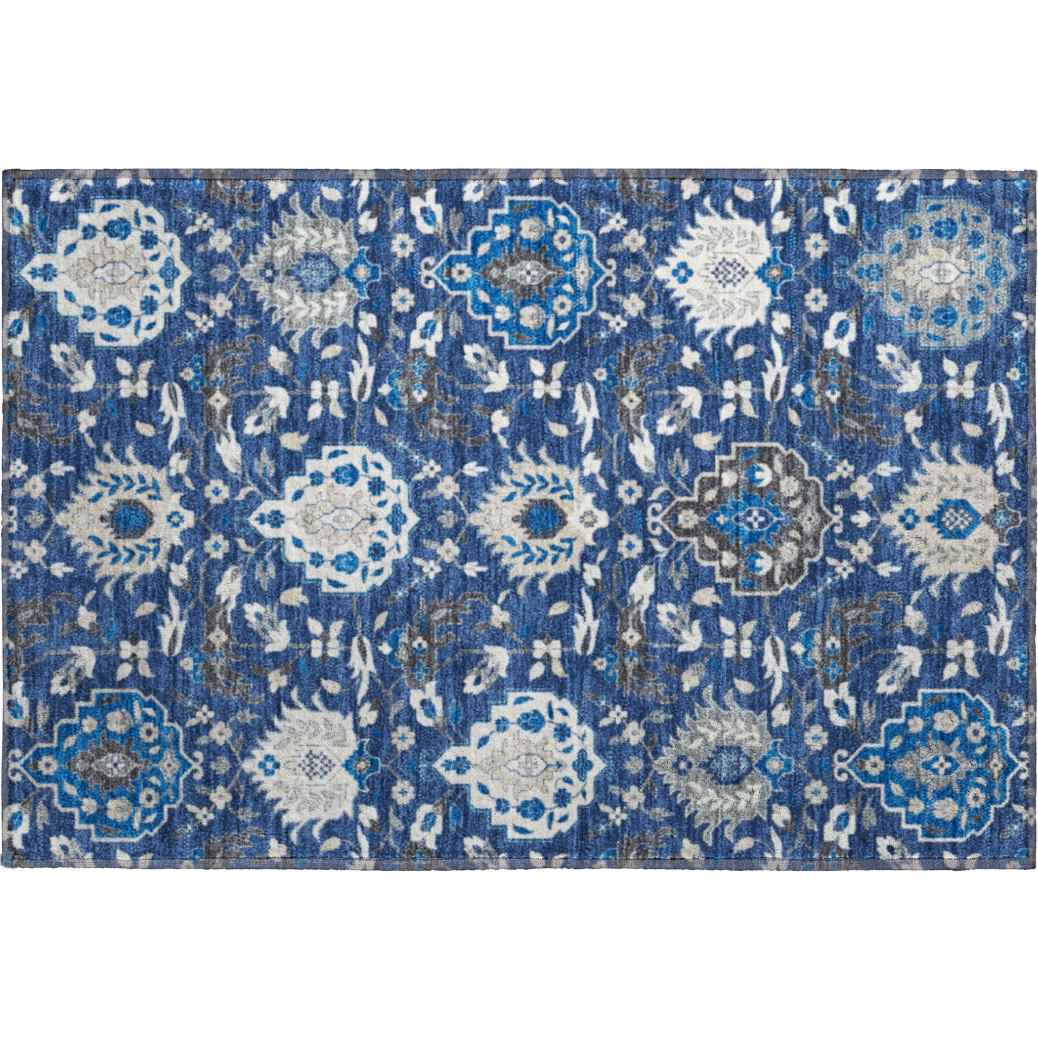 Lisbon Machine Washable Traditional Navy Blue Rug 1'8" x 2'6" #shape_Rectangle