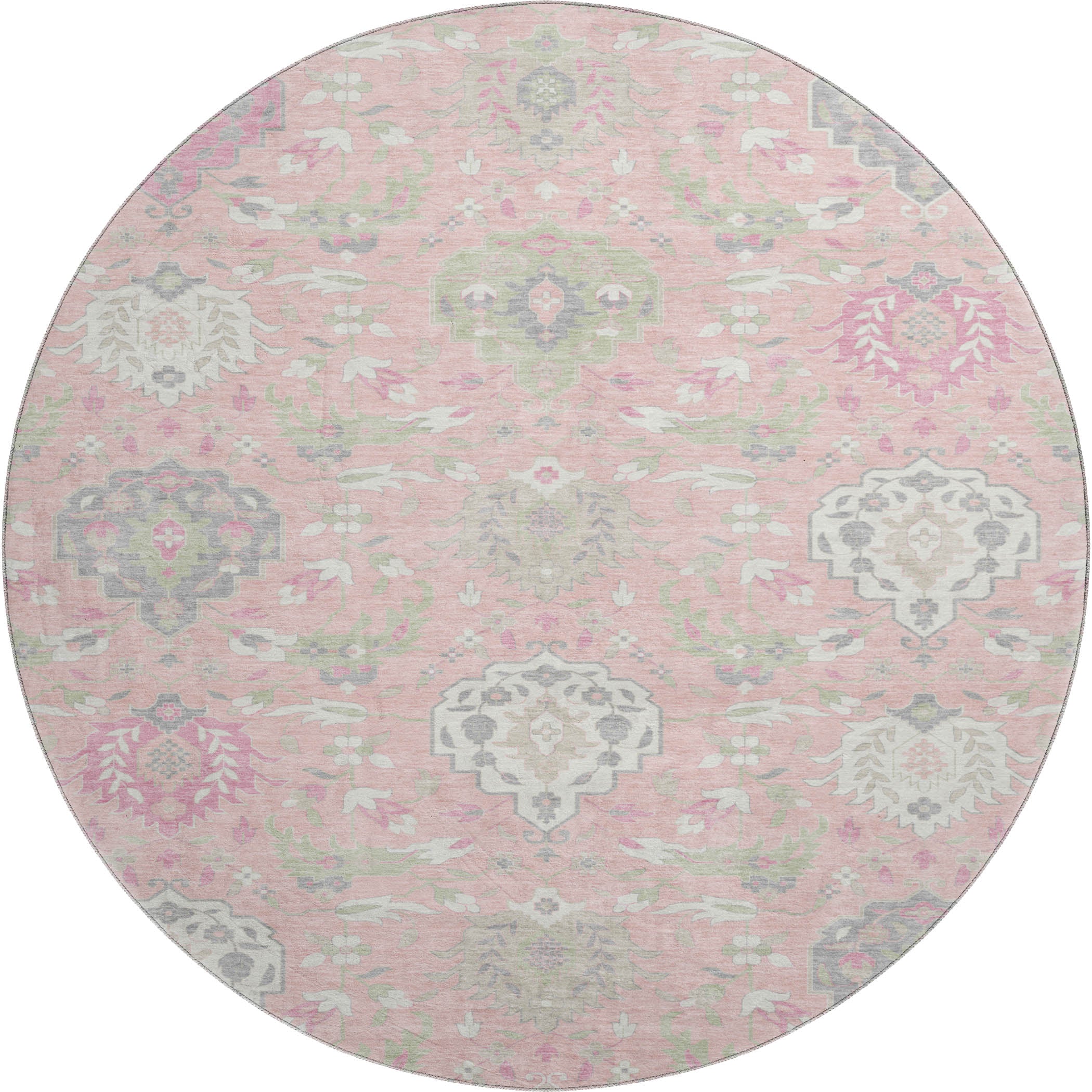 Lisbon Machine Washable Traditional Pink Rug 8' x 8' #shape_Round