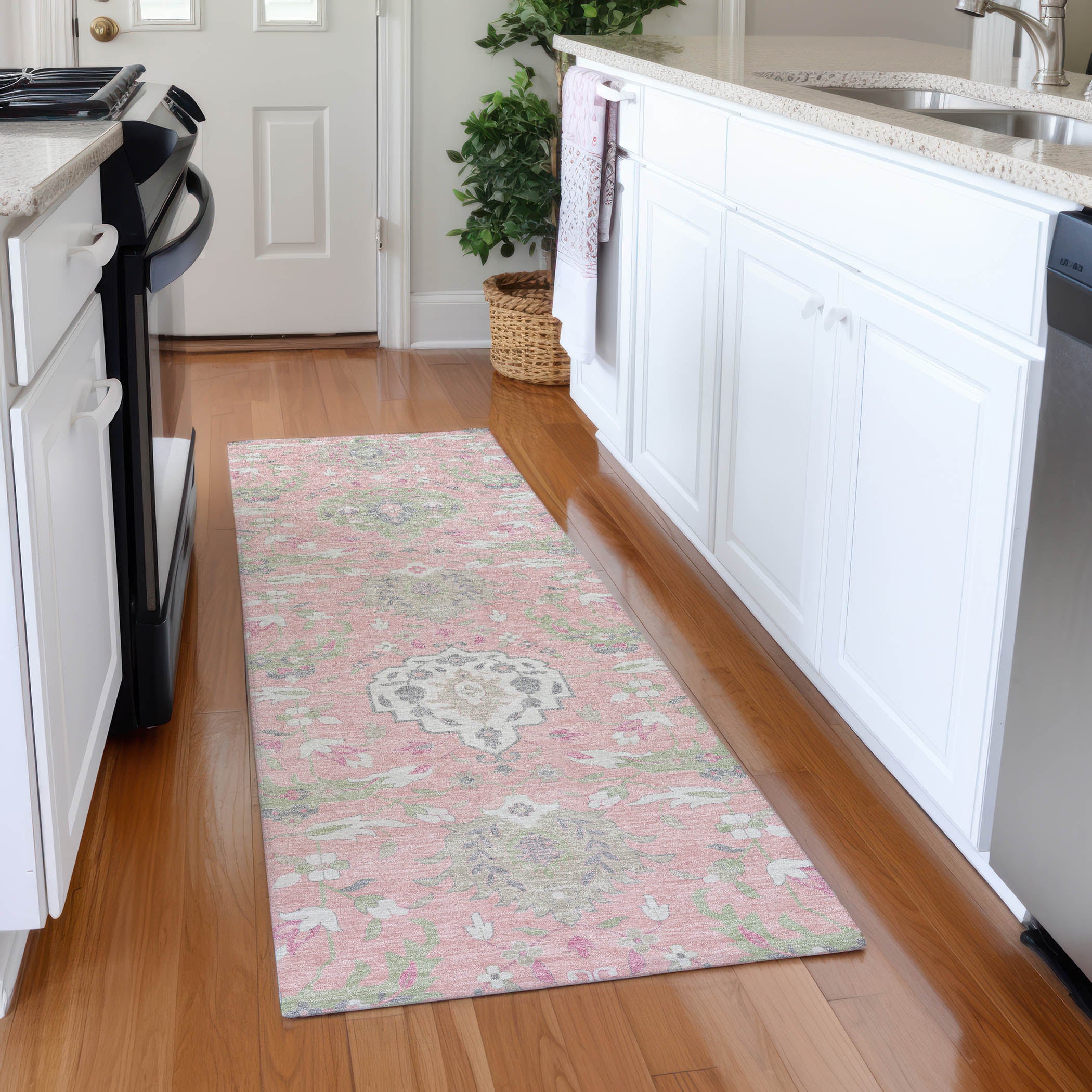 Lisbon Machine Washable Traditional Pink Rug 2'3" x 7'6" #shape_Runner