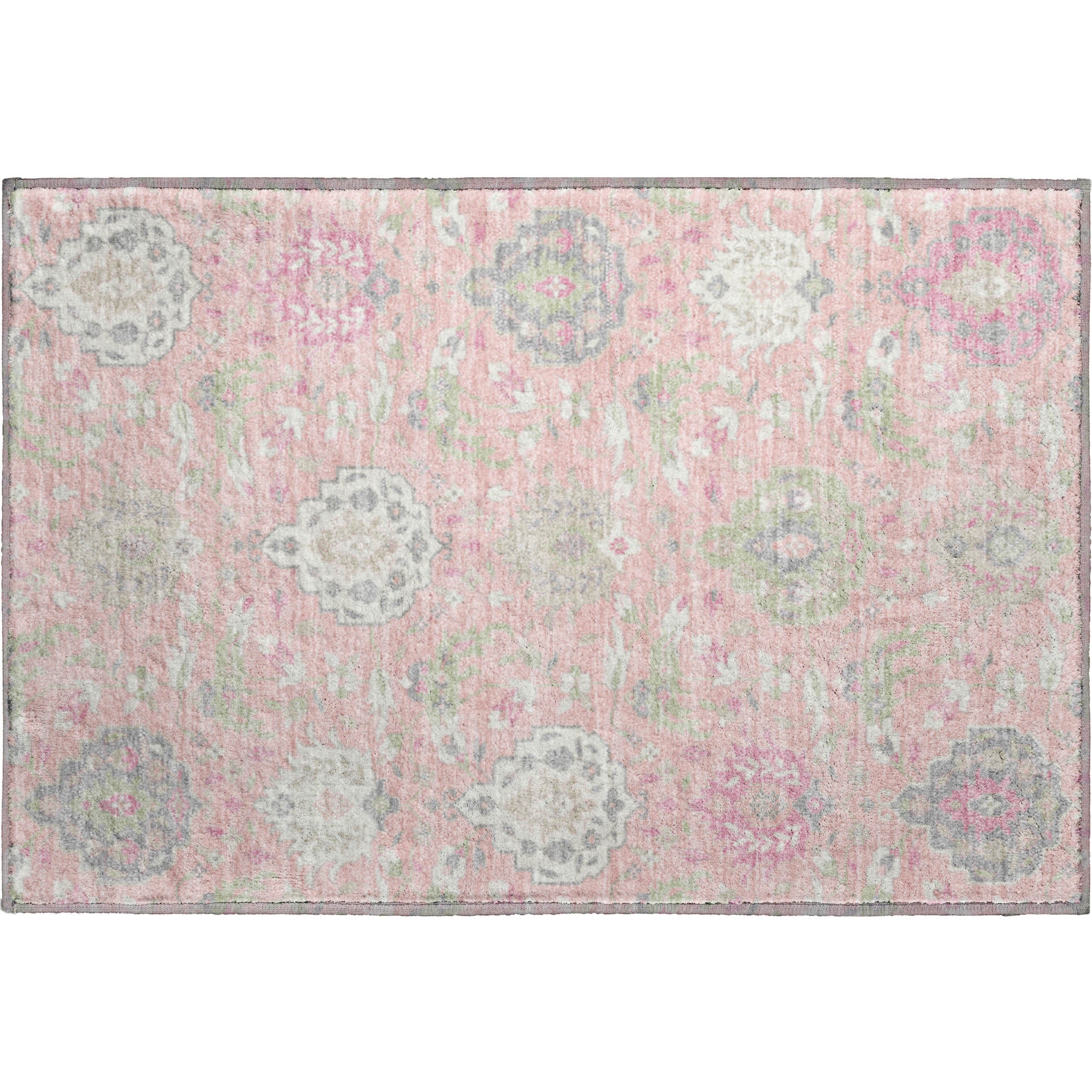 Lisbon Machine Washable Traditional Pink Rug 1'8" x 2'6" #shape_Rectangle