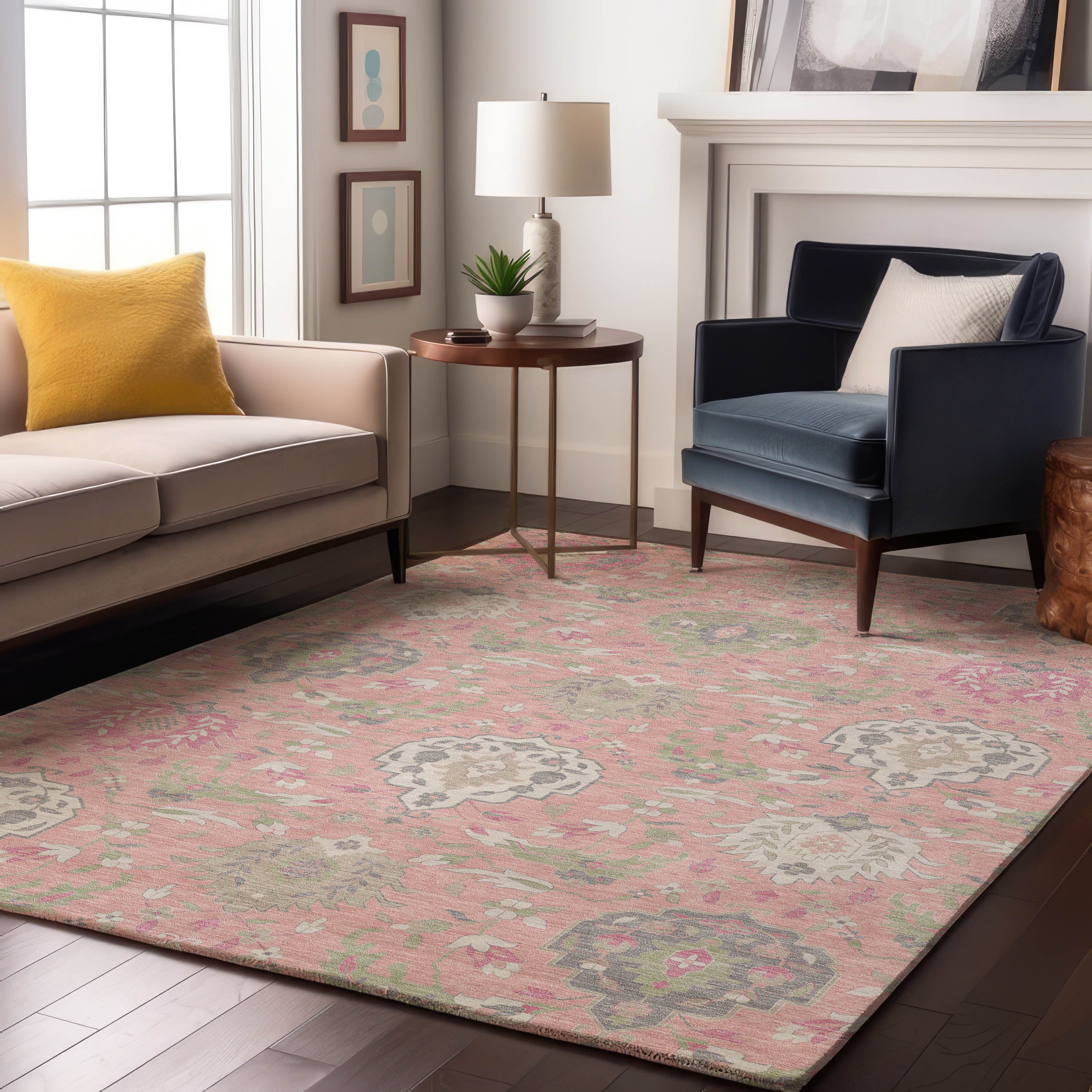 Lisbon Machine Washable Traditional Pink Rug 2'6" x 3'10" #shape_Rectangle