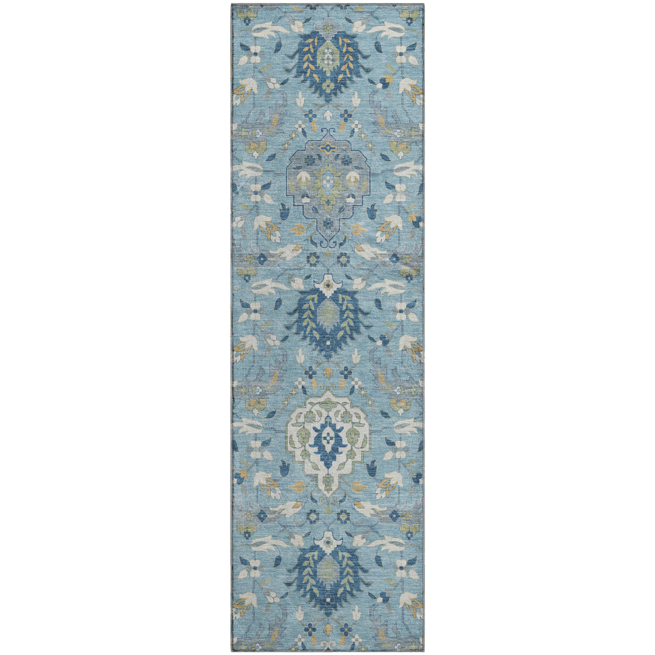 Lisbon Machine Washable Traditional Sky Blue Rug 2'3" x 7'6" #shape_Runner