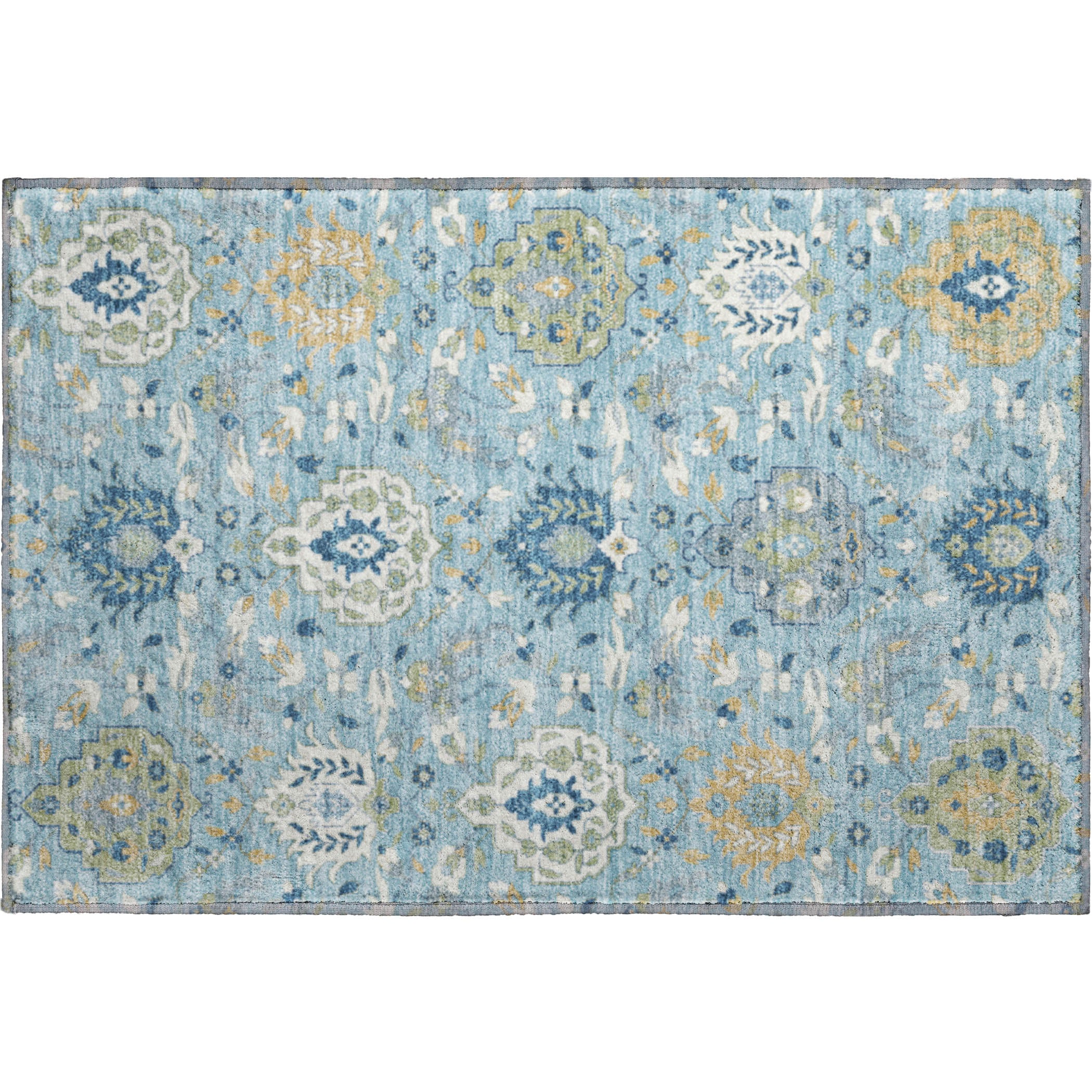 Lisbon Machine Washable Traditional Sky Blue Rug 1'8" x 2'6" #shape_Rectangle
