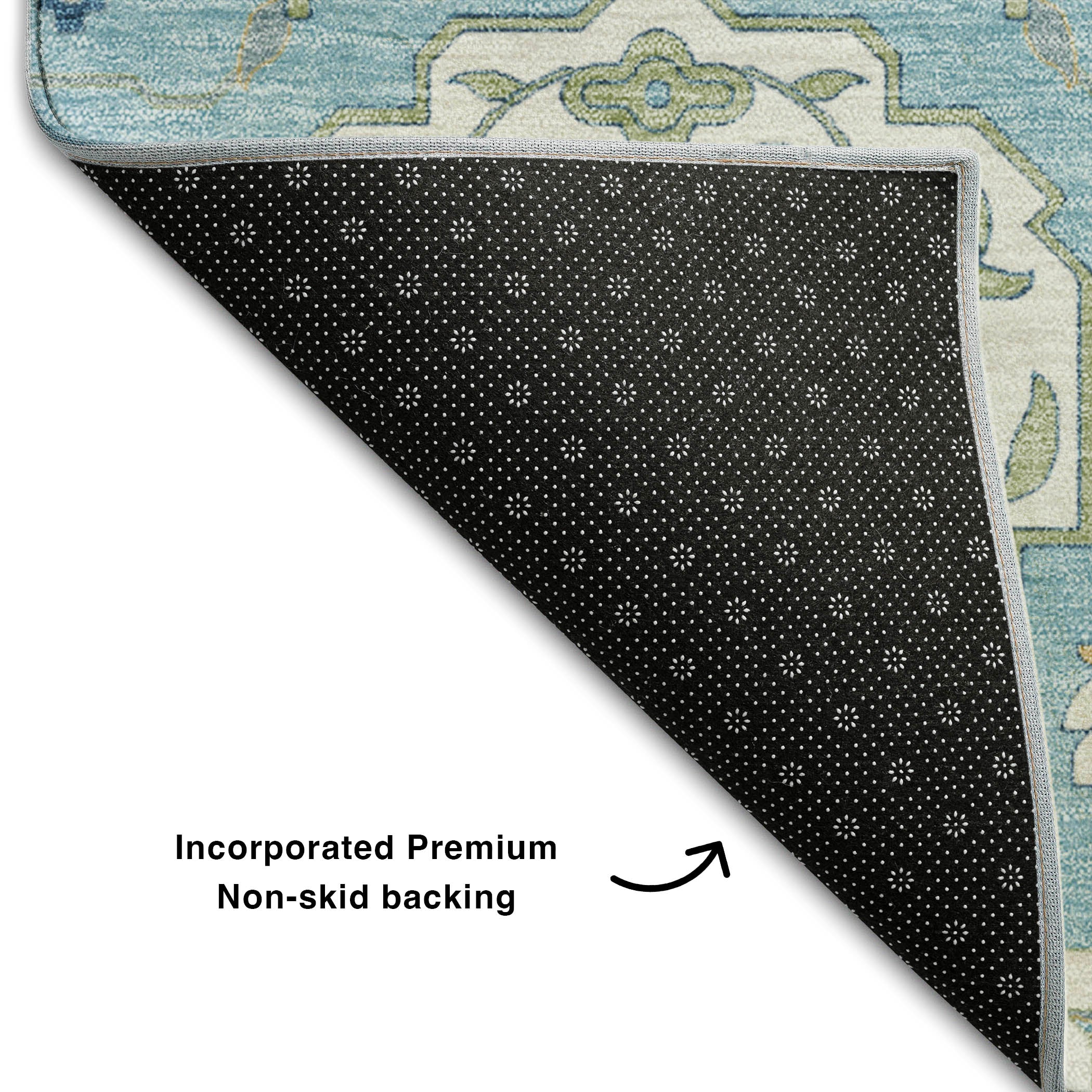 Lisbon Machine Washable Traditional Sky Blue Rug 1'8" x 2'6" #shape_Rectangle
